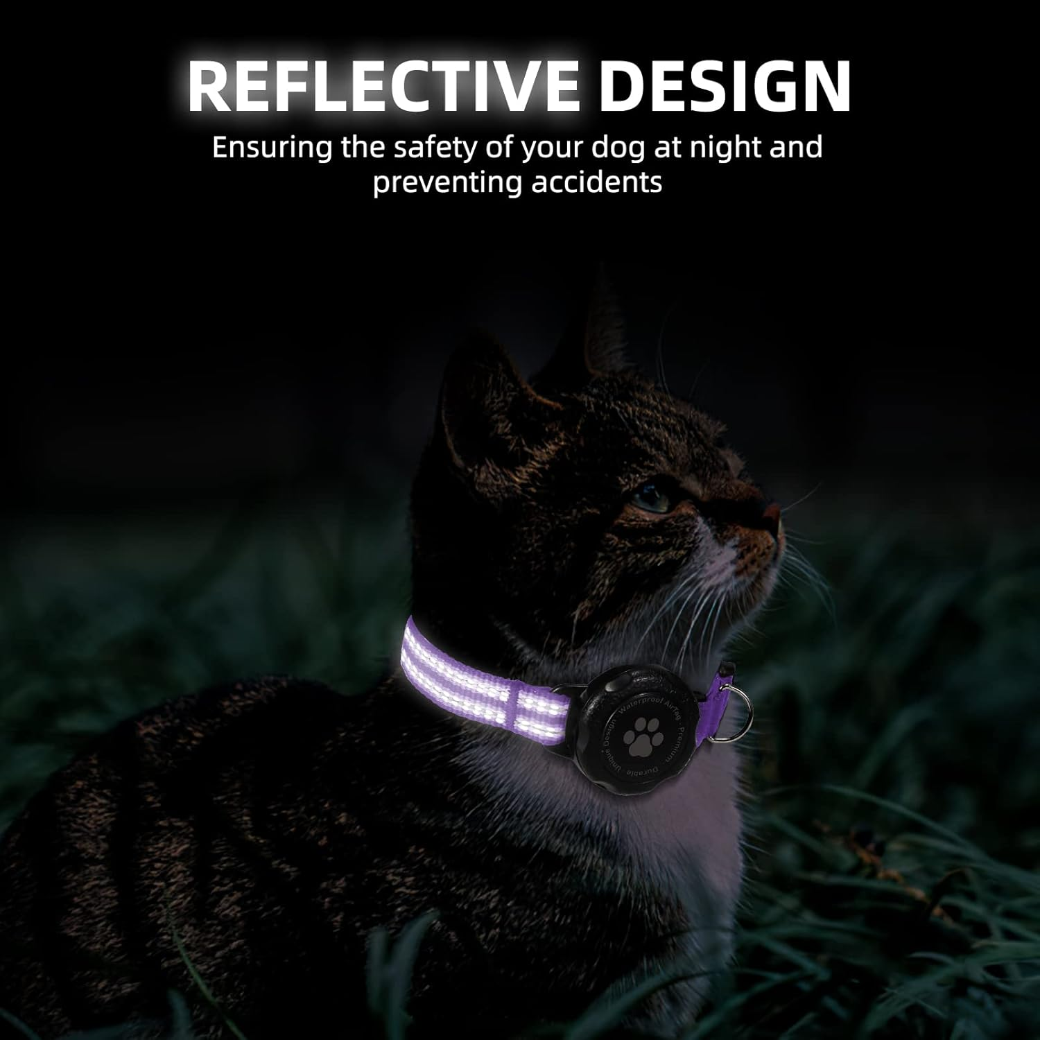 Airtag Cat Collar, Integrated Kitten Collar with 100% Waterproof Airtag Holder, Soundproof, Reflective GPS Cat Collar with Apple Air Tag Case for Kittens, Puppies (Purple, XS) image number 2