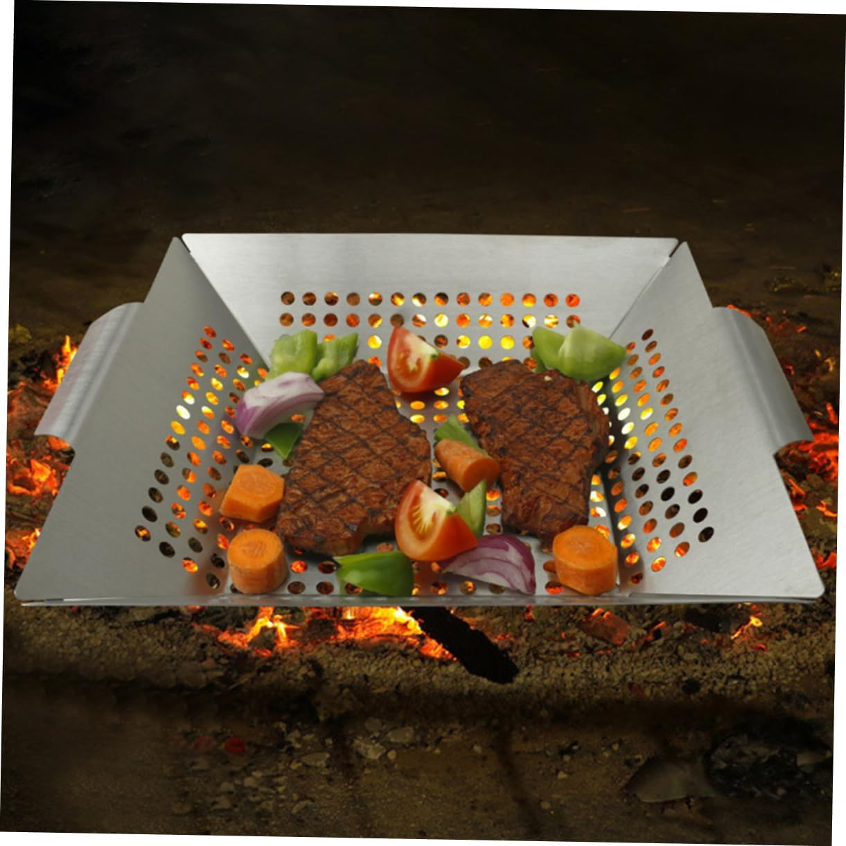 CIYODO 1Pc Square Baking Tray BBQ Grill Plate for Meat and Vegetables Heat Resistant Bakeware for Outdoor Barbecue Activities image number 5