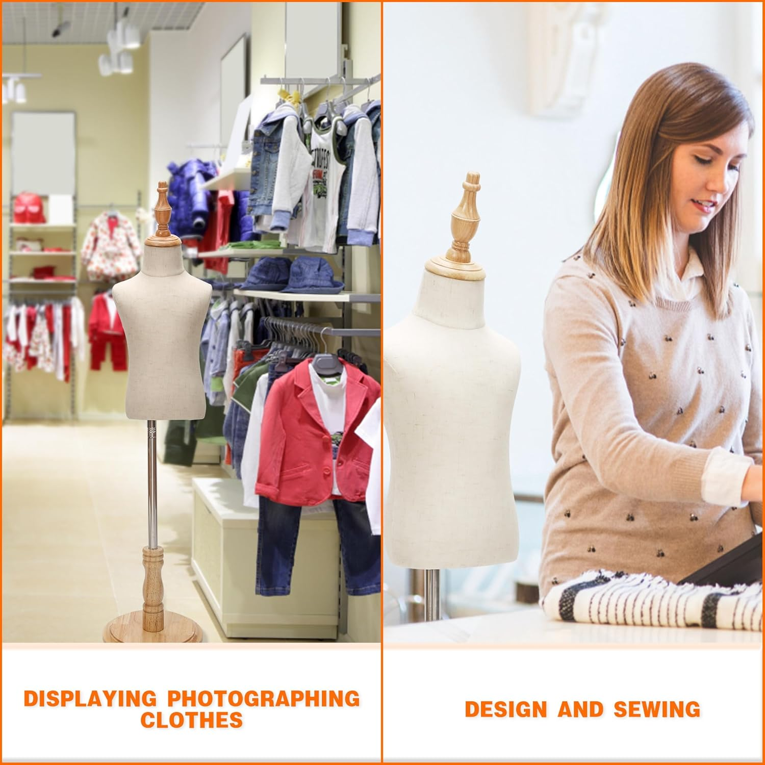 Tarokitc Kid Dress Form, Adjustable Child Mannequin Torse with Wooden Base, Unisex Toddler Clothes Mannequins for Apparel Scarf Jewelry Window Shop Display (Beige, 8-9 Years Old) image number 1