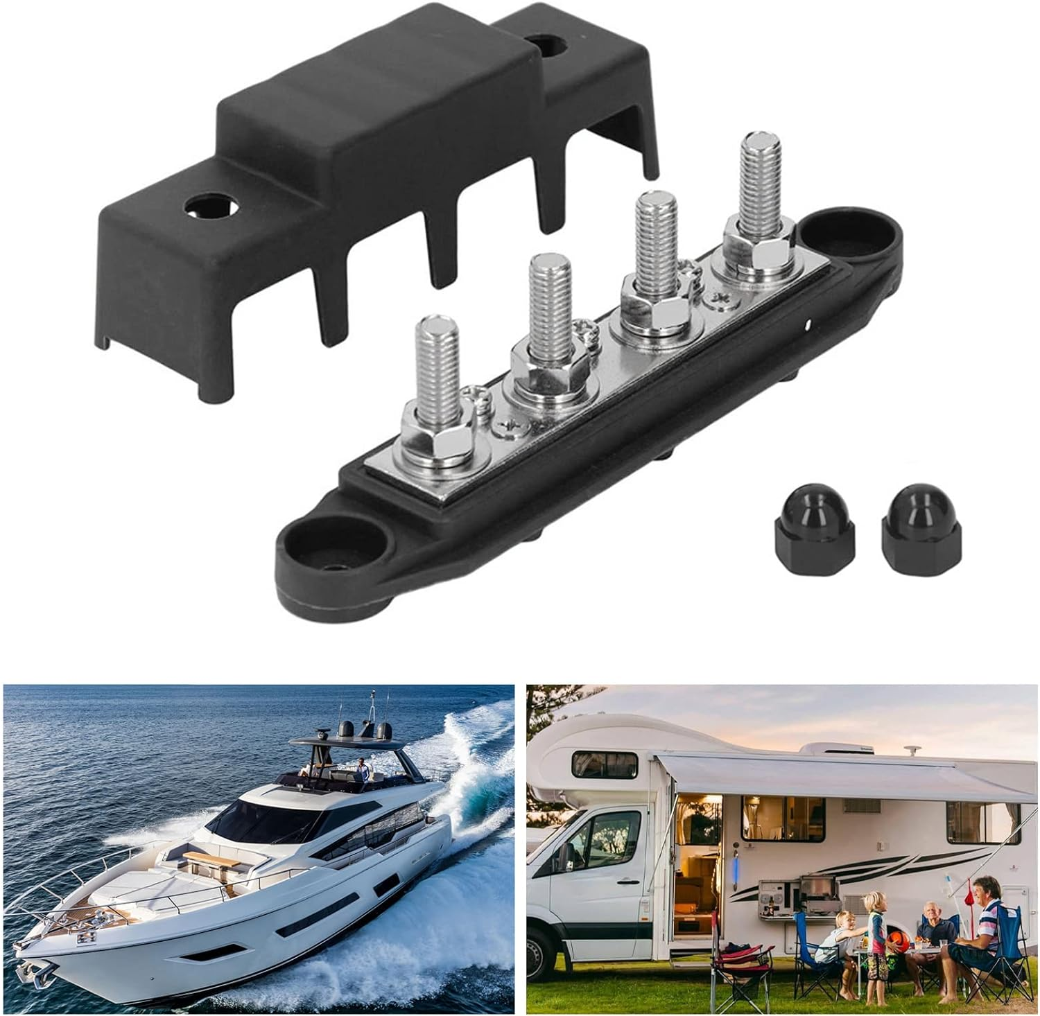 Duty Busbar Module, 62.5A Each Stud 4 Stud Power Distribution Box for Yacht (Black) image number 2