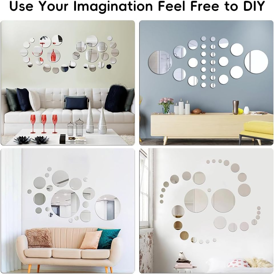 32 Pcs Acrylic Mirror Wall Stickers, Removable Wall Decal Mirror Set, Bathroom Wall Sticker Art, Circle Ceiling Mirrors for Bedroom, Home, Living Room, Sofa TV Background Decor (Medium)