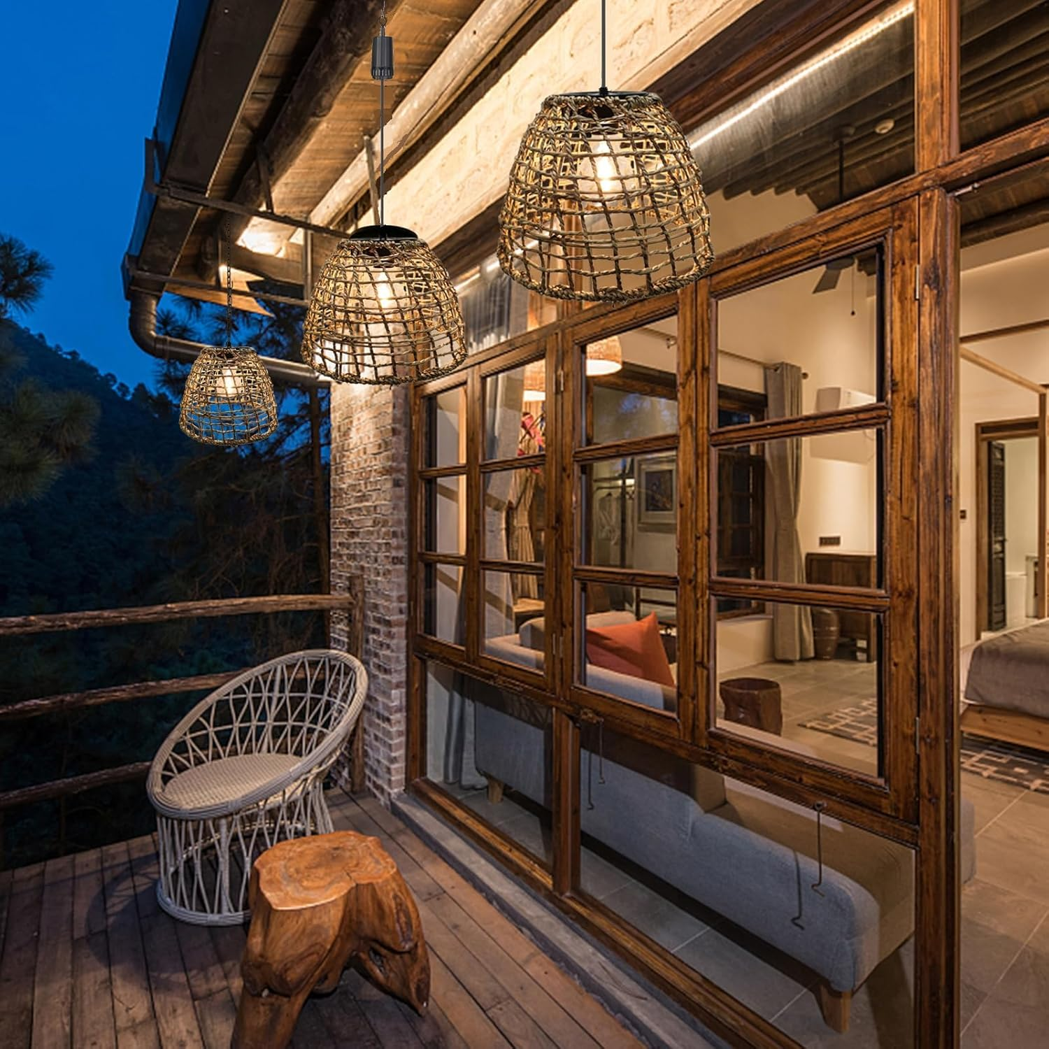 Pearlstar Hanging Lamp with Battery, Battery Operated Rattan Lamp, Hanging 6 Hour Timer, Outdoor Indoor Ceiling Light, Lantern Pendant Light for Patio, Garden, Patio, Living Room, Dining Table image number 1