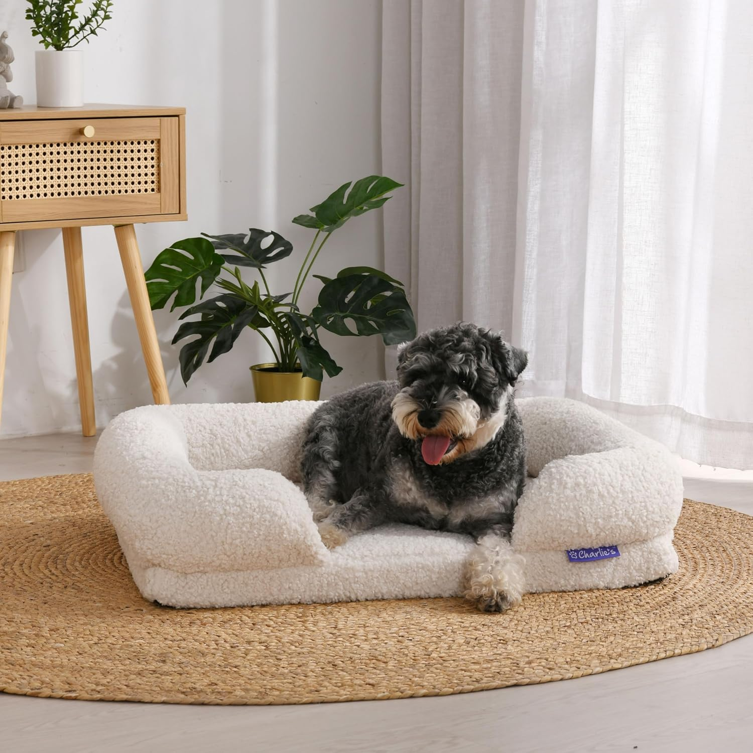 Charlie'S Boucle Style Ultra - Soft Teddy Fleece Orthopedic Memory Foam Calming Dog Cat Pet Sofa Bed Head and Neck Support - Cream Large 120X89X6Cm+15Cm image number 5