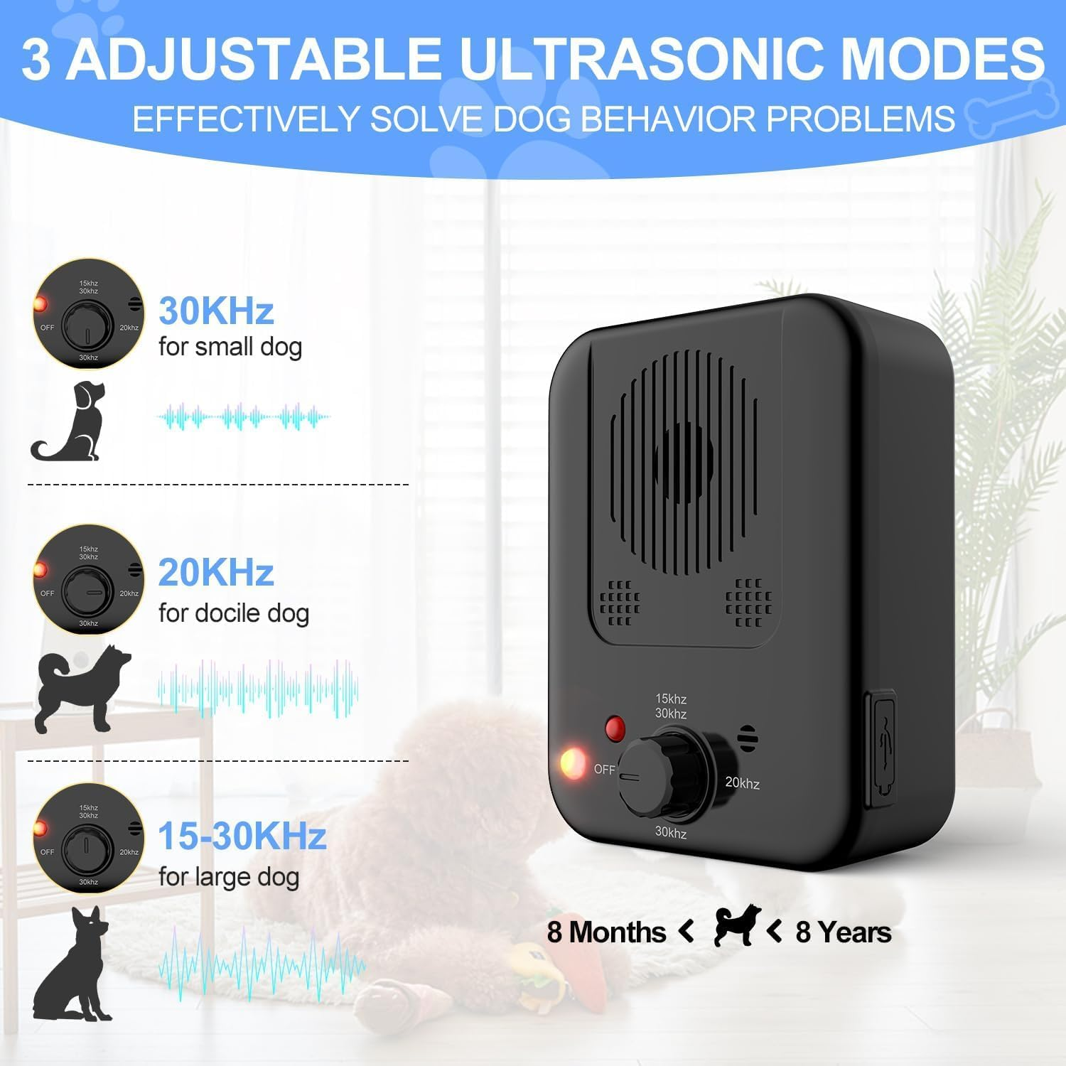 Anti Bark Device for Dogs, Ultrasonic Dog Bark Control Deterrent Devices with 3 Adjustable Levels, Stop Neighbors Dog Barking Silencer, Barks No More Dog Training Device Indoor & Outdoor