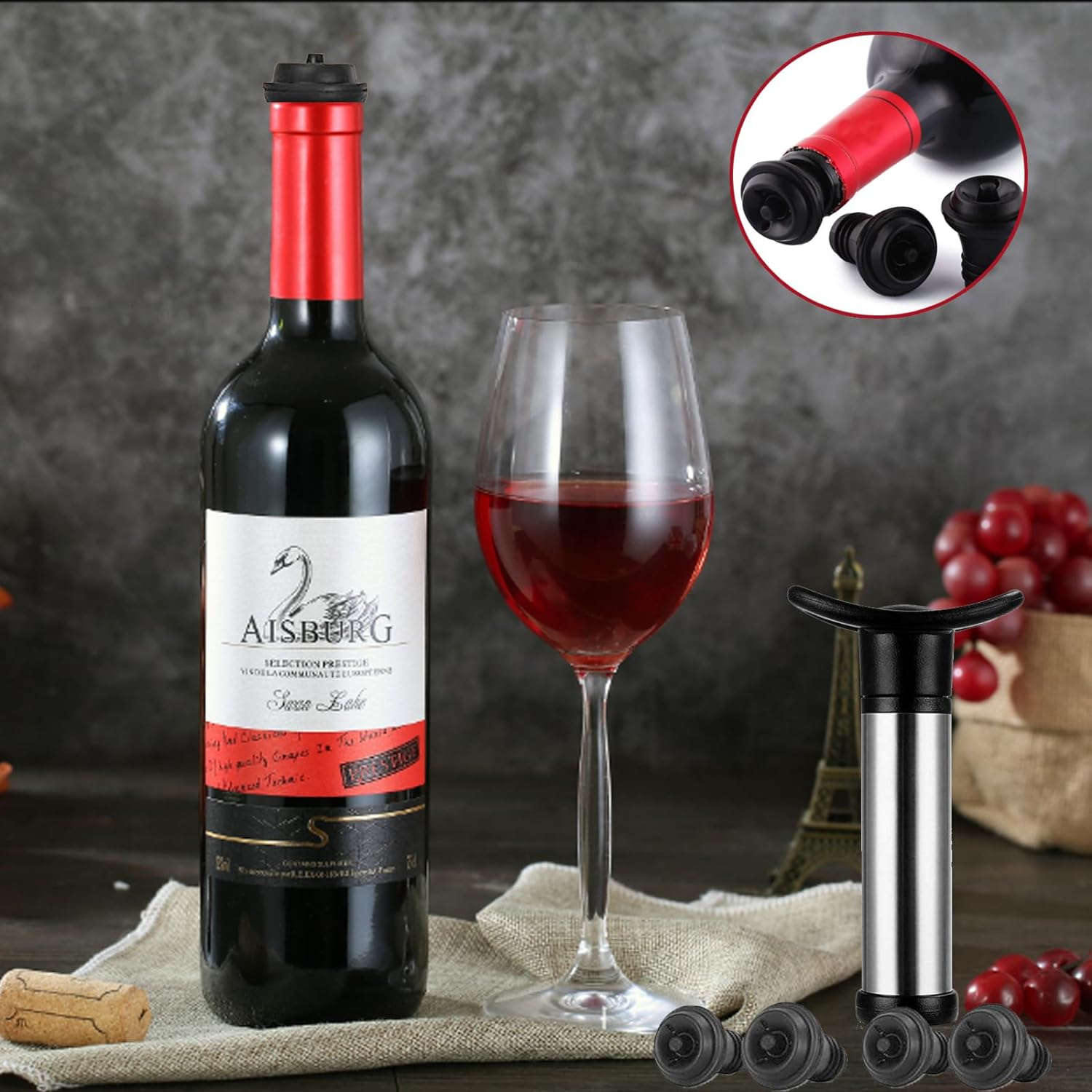 Shgarden Wine Pump Preserver Saver Kit Wine Stoppers Set Wine Saver with 4 Vacuum Stoppers Wine Vacuum Pump & 4 Silicone Wine Bottle Stoppers Vacuum Sealed Wine Plug for Home Kitchen Bar SH0009 image number 4