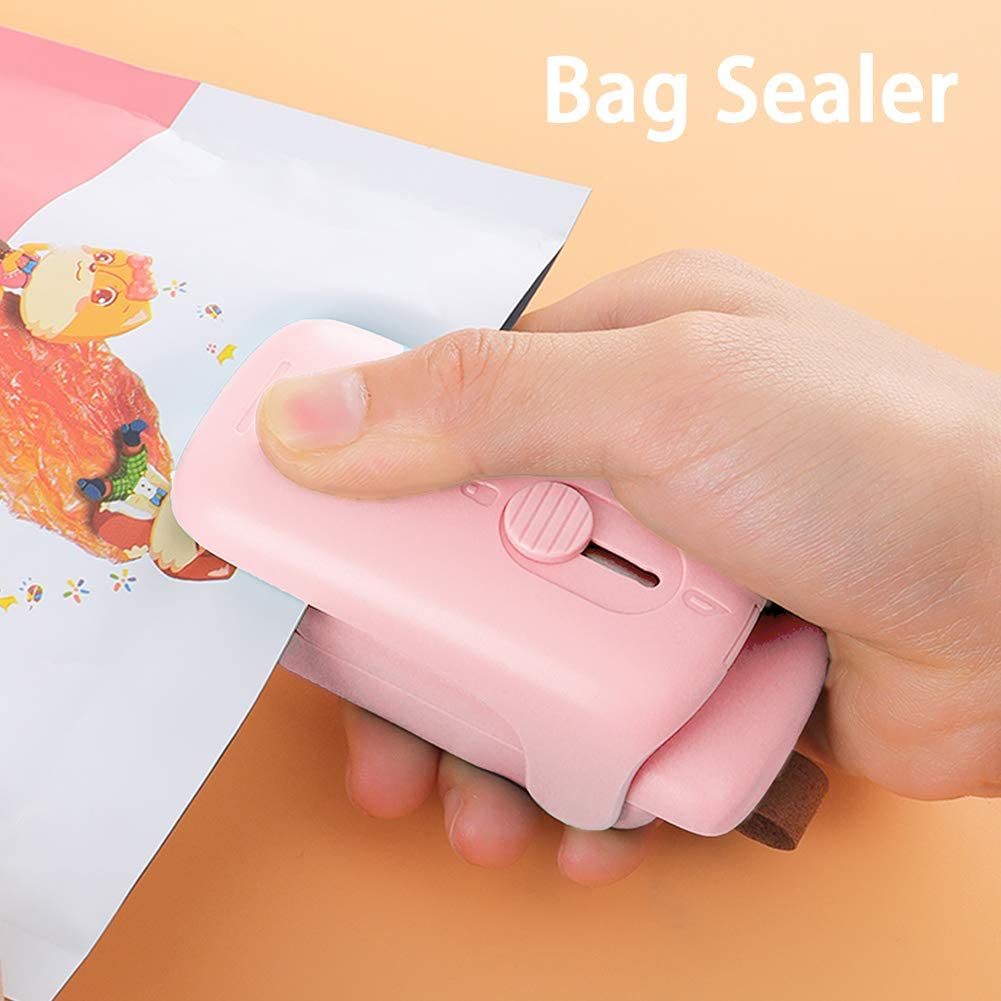 Mini Portable Bag Sealer, Handheld Heat Sealer, 2 in 1 Kitchen Sealing Household Machine and Cutter, Bag Resealer Heat Seal for Chip Bags, Plastic Food Storage Bags, Snack & Cereal Bags (Pink) image number 1