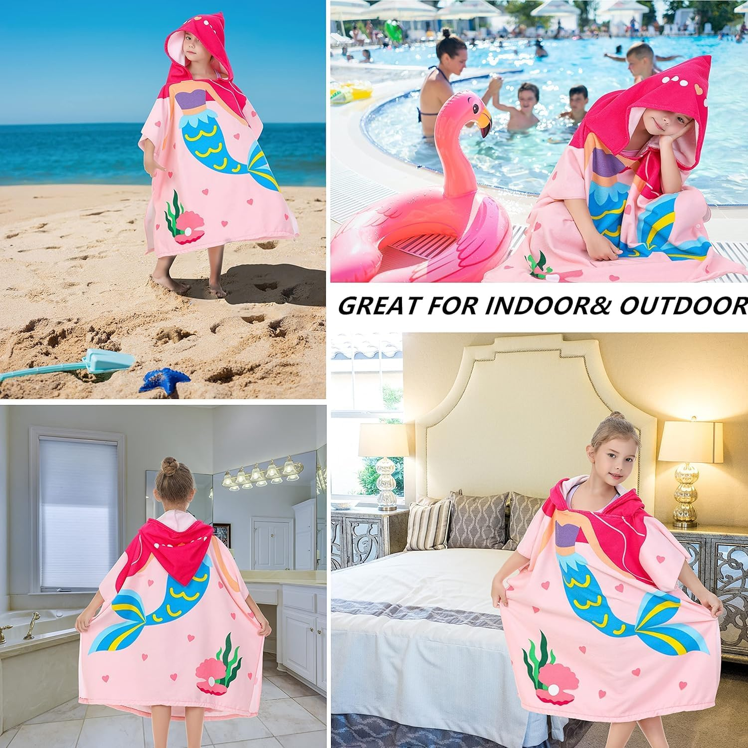 Kids Hooded Towel, Kids Bath Towel, Microfiber Bath Towel, Super Soft Robe Poncho Bathrobe, Swimming Beach Holiday Water Playing Pool Bath Cover Ups for 1 to 6 Years Toddler Boys Girls image number 4
