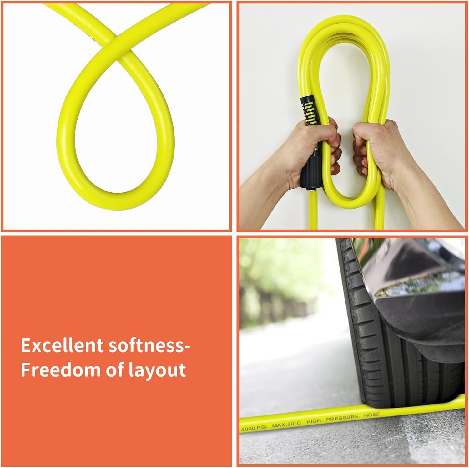 Kink Resistant Pressure Washer Hose 15M 1/4" M22 Brass Fitting Power Washer Hose Replacement for Ryobi, Troy Bilt, Greenworks, Craftsman Most Brand Power Washer, 3200 PSI image number 4