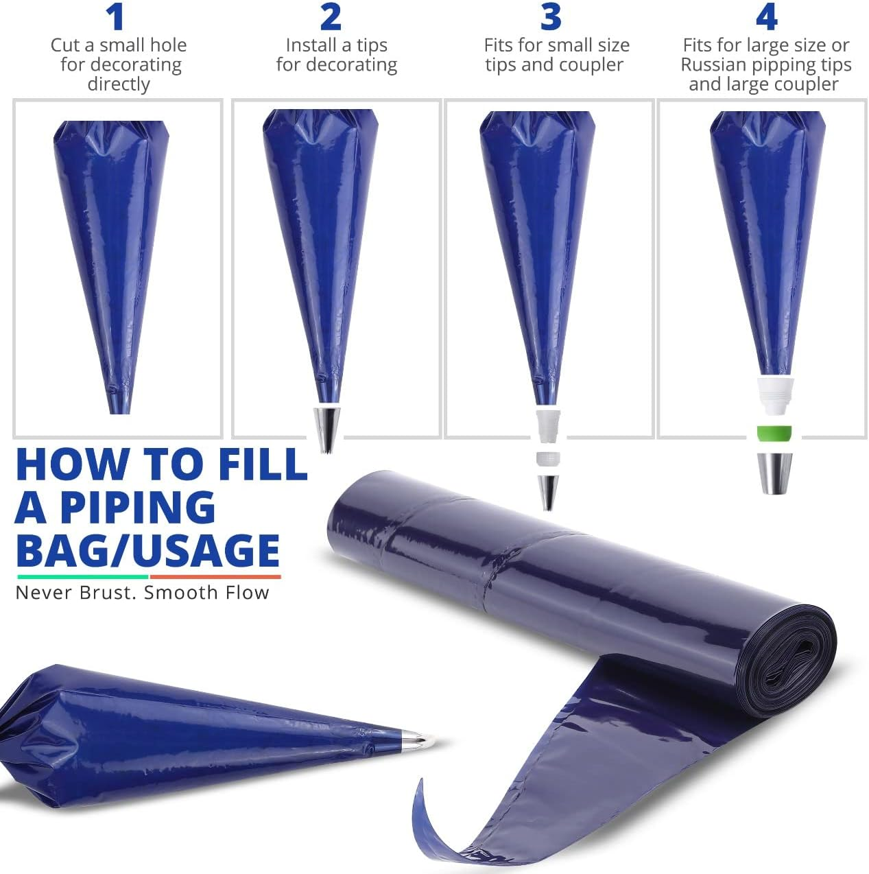 Treat Story Large Disposable Piping Bags - 21-Inch, Easy-To-Use Thick Icing Bags for Cake and Dessert Decorations, Non-Bursting Material, Non-Slip Grip - Pack of 22 image number 5