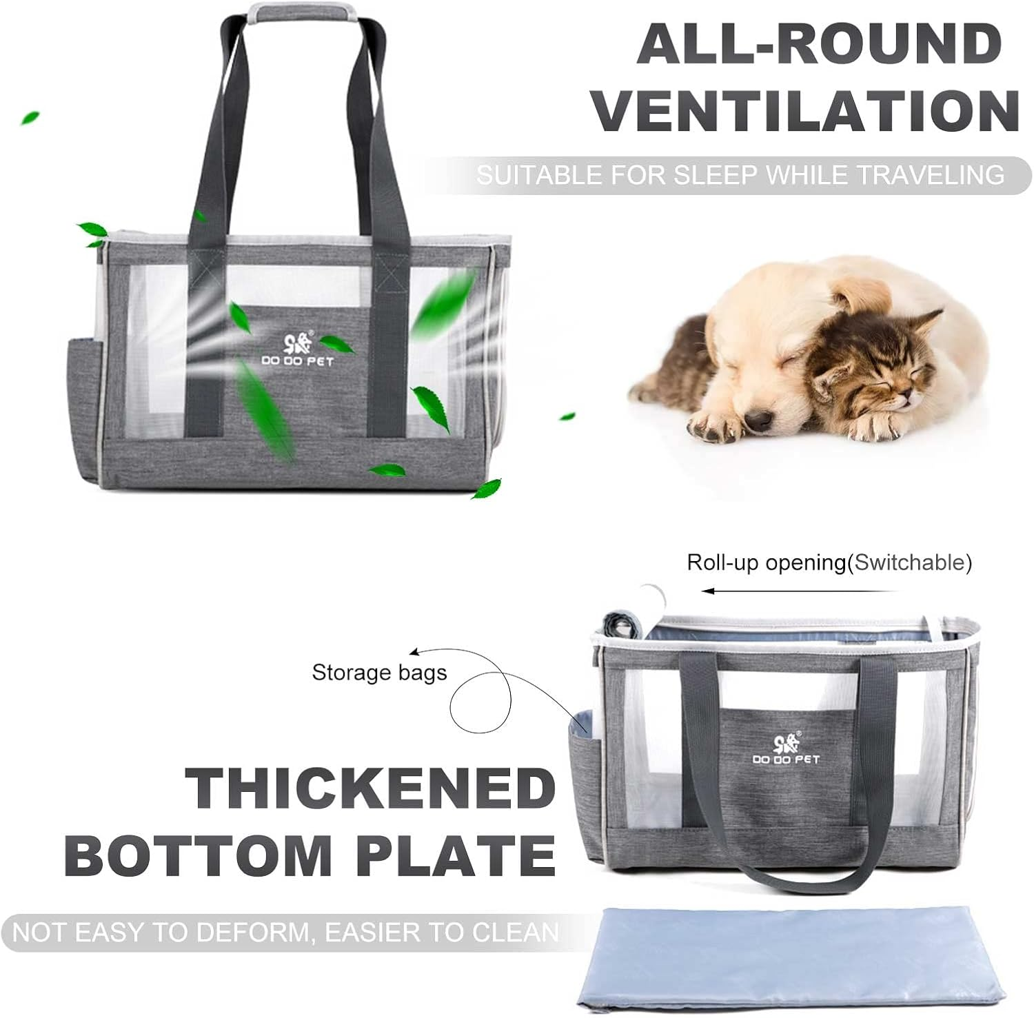 PETCUTE Pet Carry Bag for Dogs and Cats with Removable Mat, Cat Carrier Bag with Side Pockets, Safety Lead, Breathable Carry Bag for Small Dogs, Airline Approved image number 6