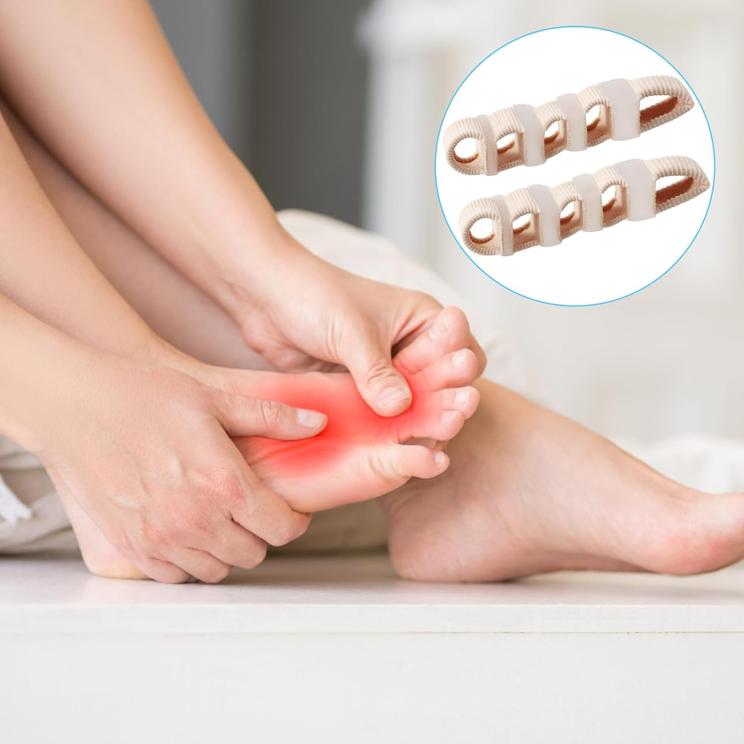 2 Pcs Gel Toe Separator, Tube Bandages, Silicone Toe Stretcher, Hallux Valgus Correction, Gel Big Toe Spacer with 5 Loops, Double Hole Toe Orthosis for Bunion Pain and Overlapping Toes, Women and Men (5 Toes * 2)