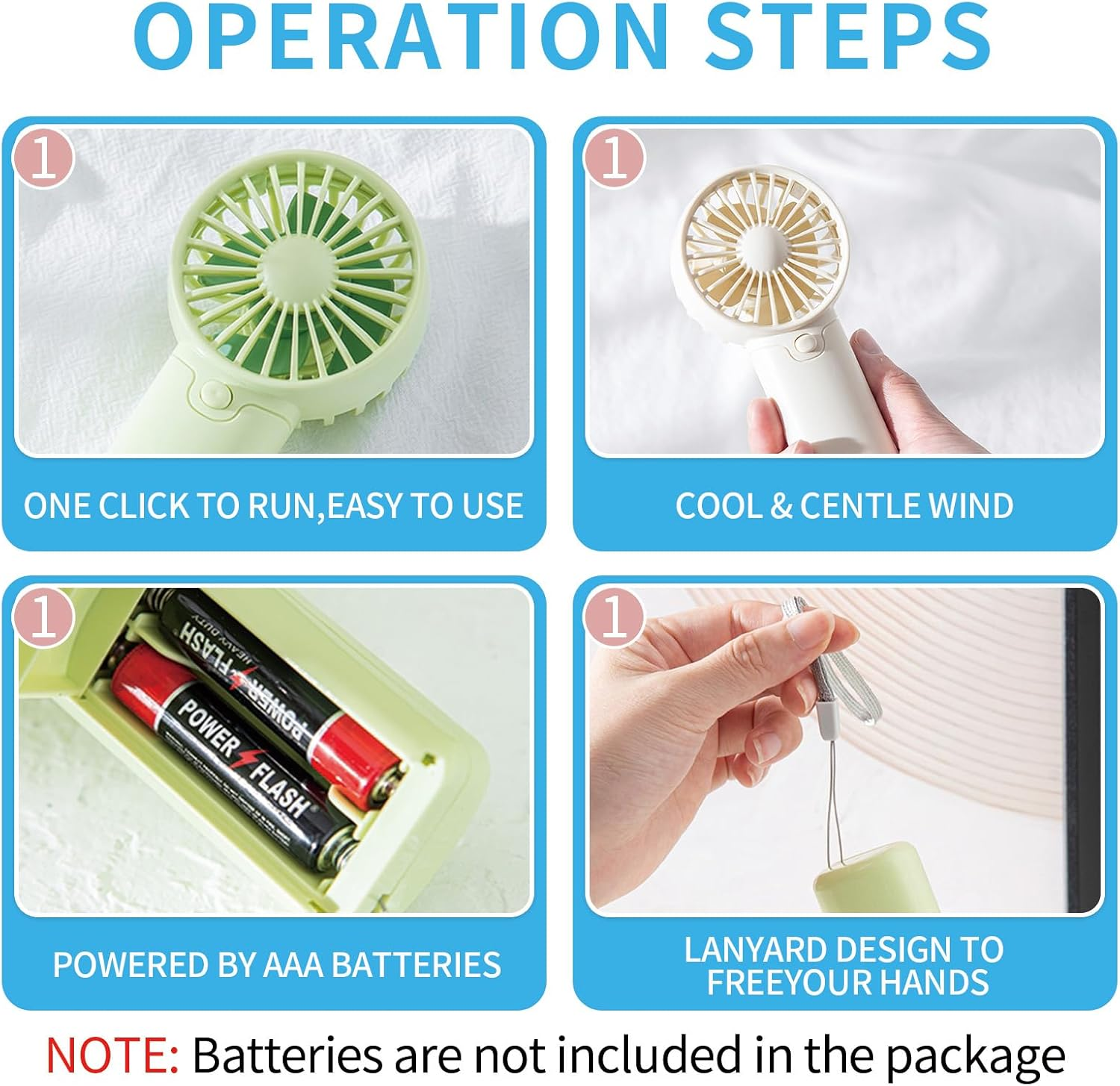 NNAKLLI 5-Inch Portable Handheld Fan, Battery Operated, Quiet Personal Desk Fan for Bedroom, Camping, Outdoor | AAA Powered (No Batteries Included), Lightweight & Compact Design (Pink) image number 6