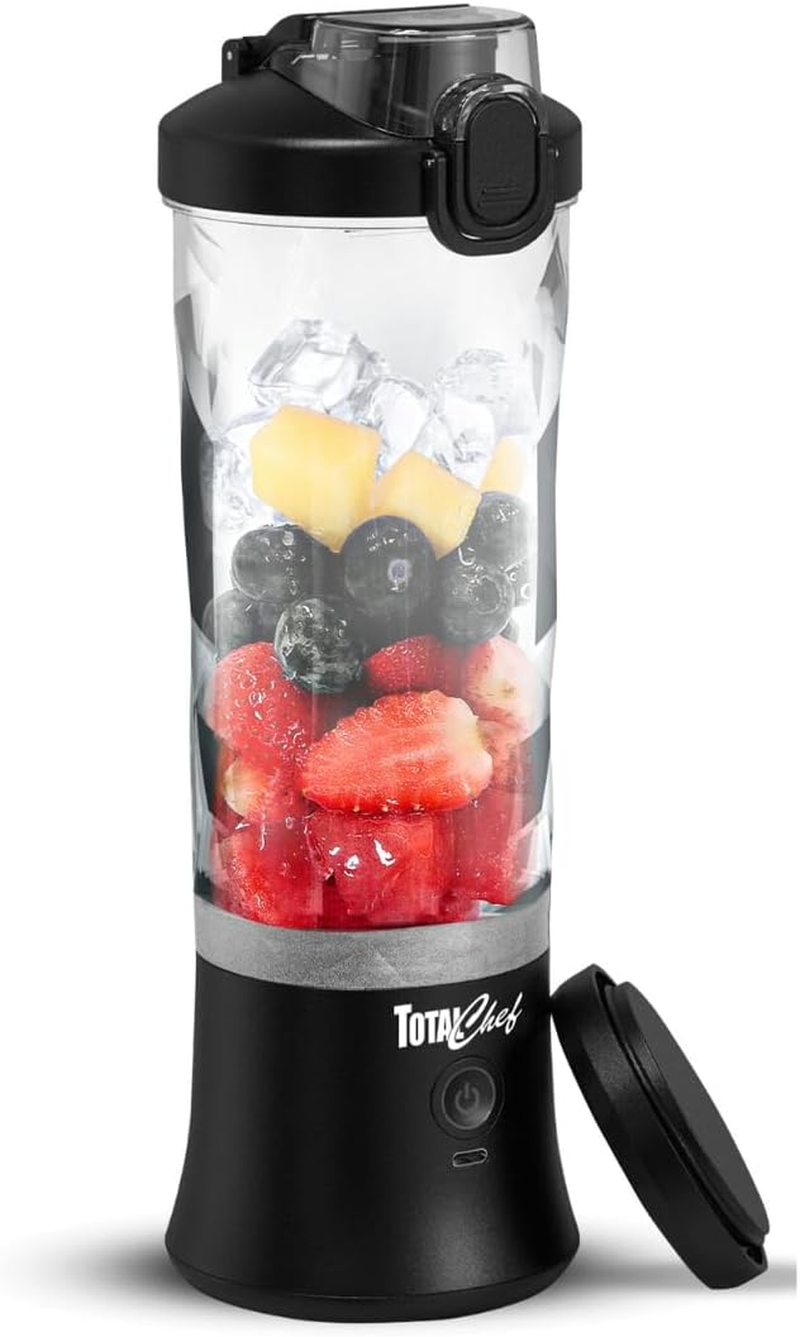 Total Chef Portable Blender &ndash; 20 Gram USB Rechargeable Smoothie Mixer, Cordless Mini Shaker for Protein Shakes, Cold Coffee, Ice Crushing & Milkshakes on the Go &ndash; Stainless Steel Blade, Black