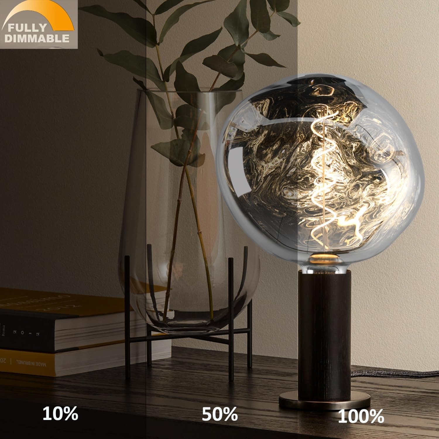 Vanpus Giant LED Decoration Bulb, 6W Dimmable 2700K Warm White, E27 Base, CRI 90+, Flicker-Free, Handmade Nickel-Plated Silver Look