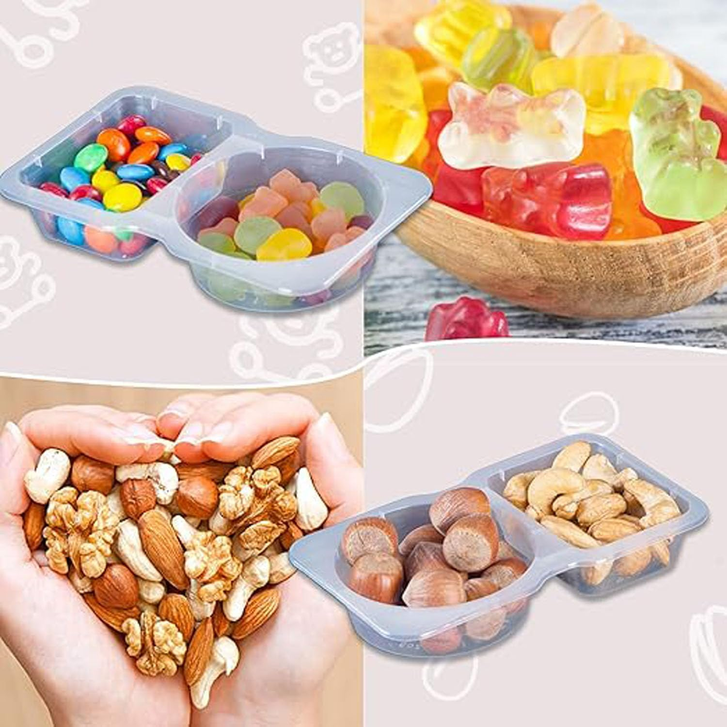 20Pcs Double Compartment Condiment Container with Lids,2 Compartment Snack Containers,Portable Reusable Sauce Container,Containers for Condiment, Dip, Sauce, Sampling and Travel Snacks