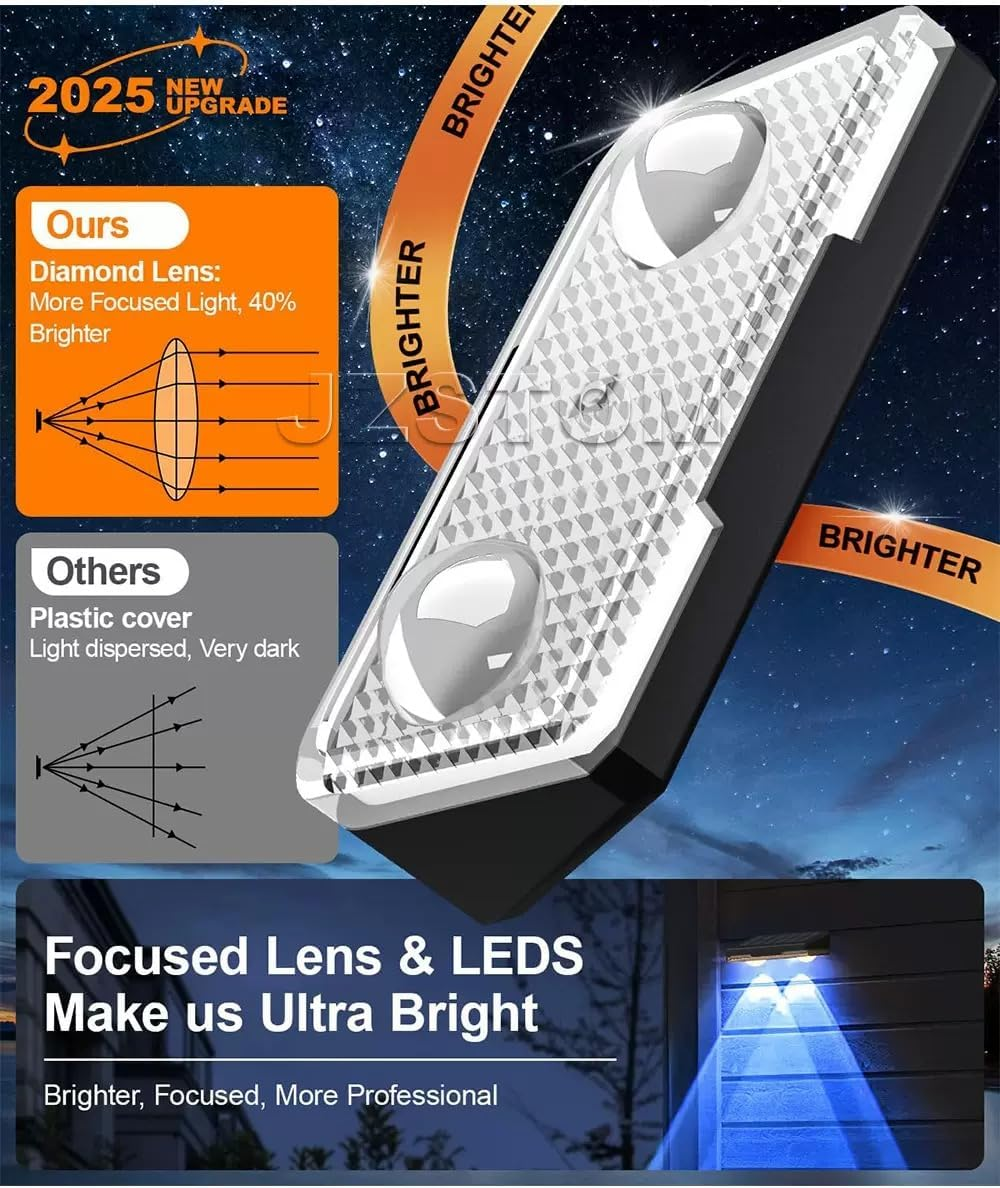 Solar Fence Lights Outdoor, 8 Pack LED Lights, 3 Lighting Modes, IP65 Waterproof Dusk to Dawn, Deck/Stair Railing Lights, Power Patio Lamp with Lenses for Outside/Backyard/Railing/Step/Patio/Deck/Pool image number 6