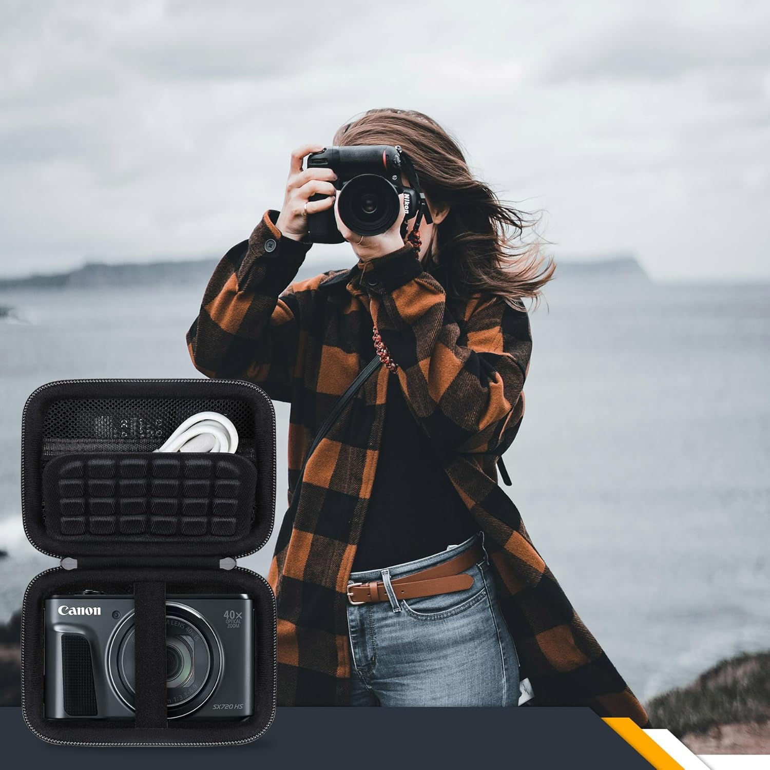 RAIALL Camera Case for Canon Powershot SX740/ SX730/ SX720/ SX710/ SX610/ SX260/ ELPH 360 HS Digital Camera, Vlogging Cameras Travel Bag, Mesh Pocket for Batteries, SD Cards and USB Cable, Black image number 1