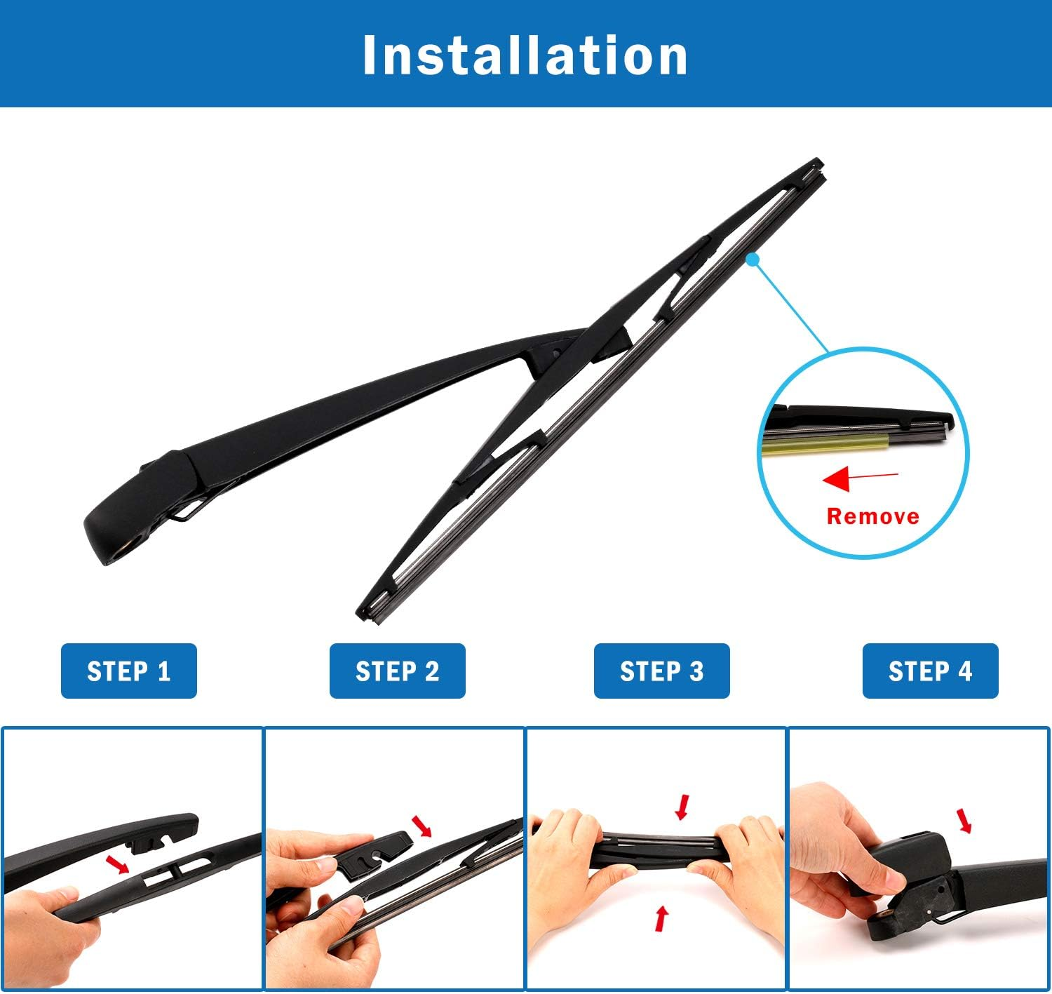 WTI Rear Wiper Arm Blade Set Compatible with Honda CRV 2007-2011 CR-V SUV Rear Windshield Window Wiper Kits Assembly New Replacement Accessories Parts Fit 76720SWA003 76720-SWA-003 image number 5