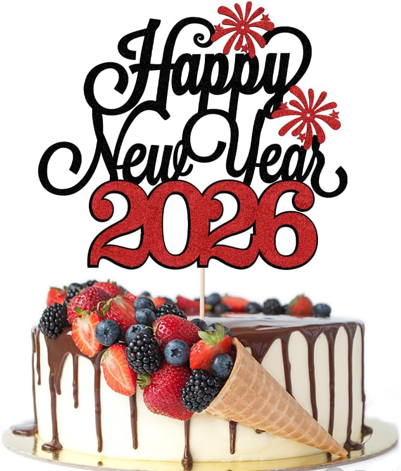 Happy New Year Cake Topper，Welcome 2024 Cake Topper，New Years Eve Party Supplies 2024,New Year Christmas Holiday Party Decorations,Winter Holiday Cake Picks-New Year Party Supplies(Black)