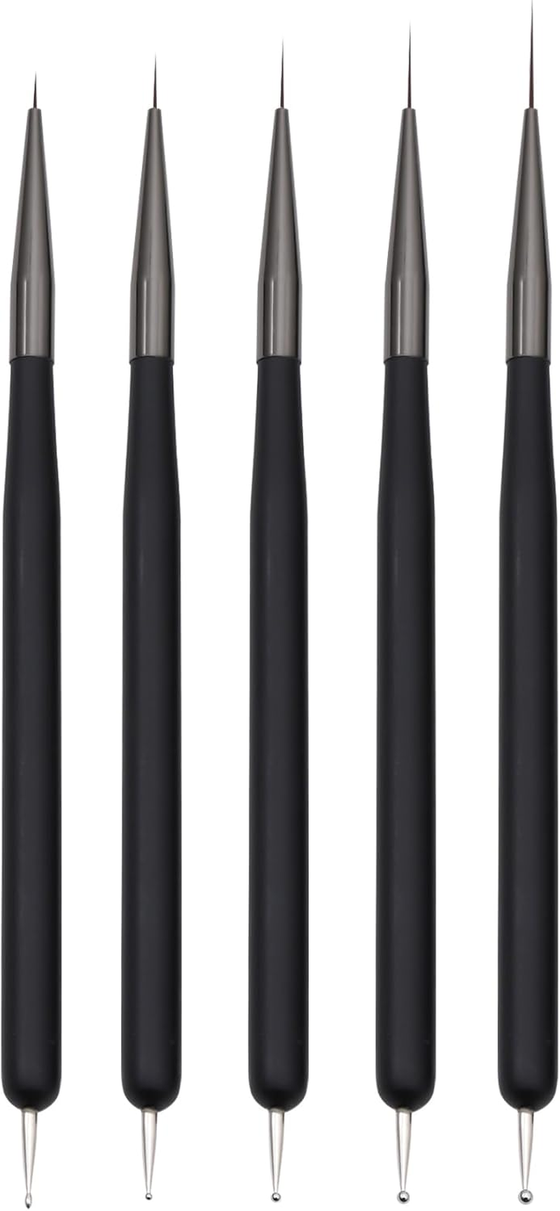 ZEOHBETY Nail Art Brushes, 5Pcs Nail Art Liner Brushes, Dotting Pen Tools, Painting Art Design Brush Set for Long Lines, Thin Details, Fine Drawing Sizes 7/9/11/15/22Mm, Black