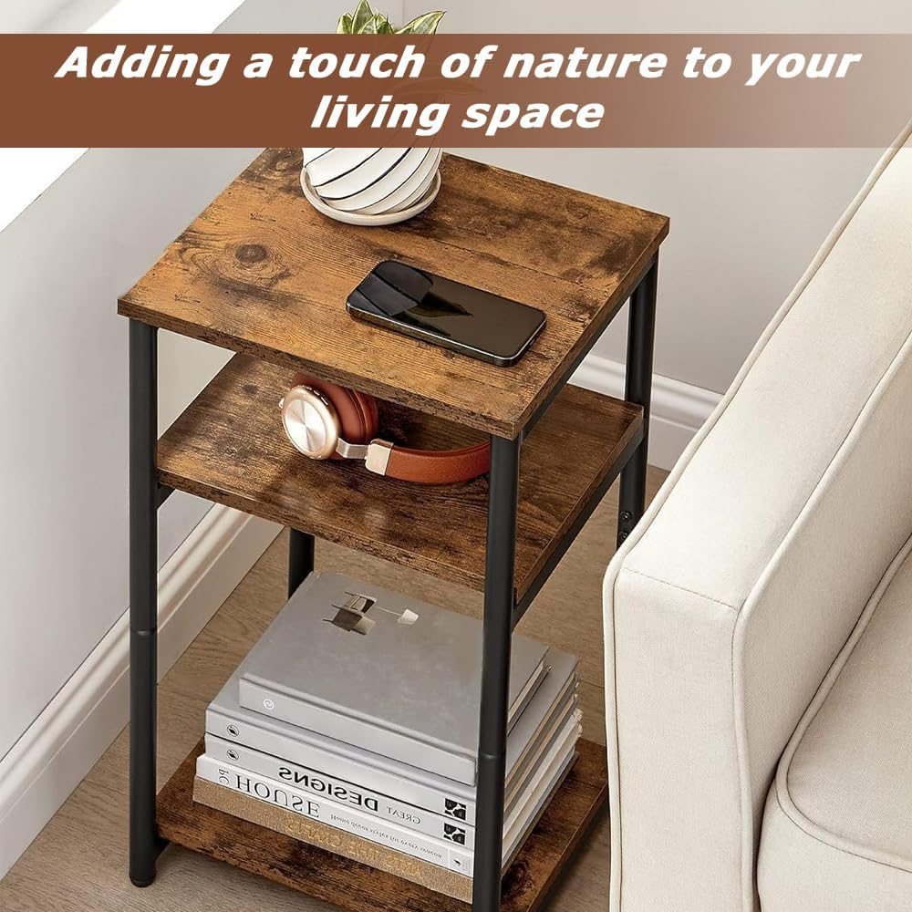 Small Side Table, 3 Tier Storage Shelves Couch End Tables for Living Room, Bedroom Office and Bathroom, Nightstand, Rustic Brown image number 5