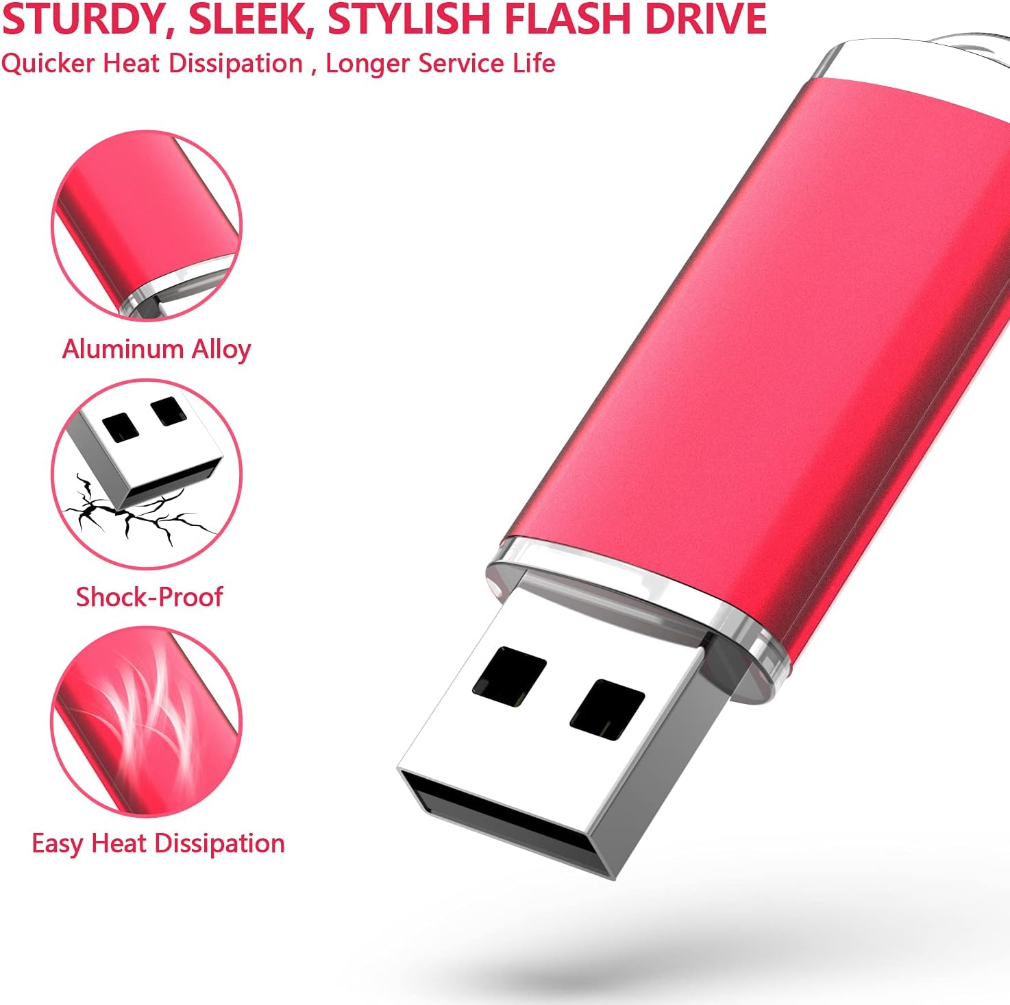 KOOTION 128GB USB 2.0 Flash Drive Thumb Drive Memory Stick Pen Drive with LED Indicator Red