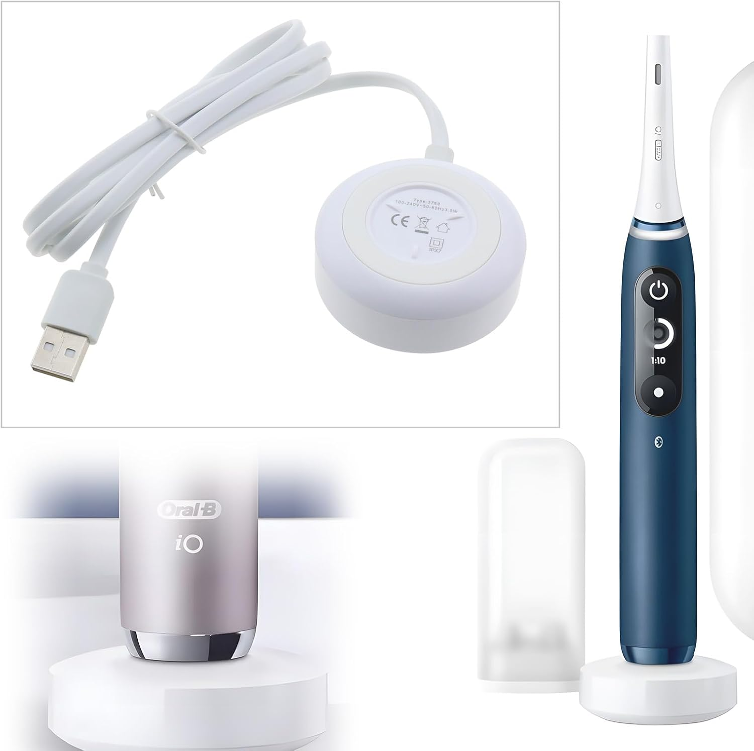 1PC USB Electric Toothbrush Magnetic Charger Toothbrush Charger Base Replacement Compatible with Braun Oral-B IO 7/8/9/10 Electric Toothbrush Charging Base 1M, White image number 3