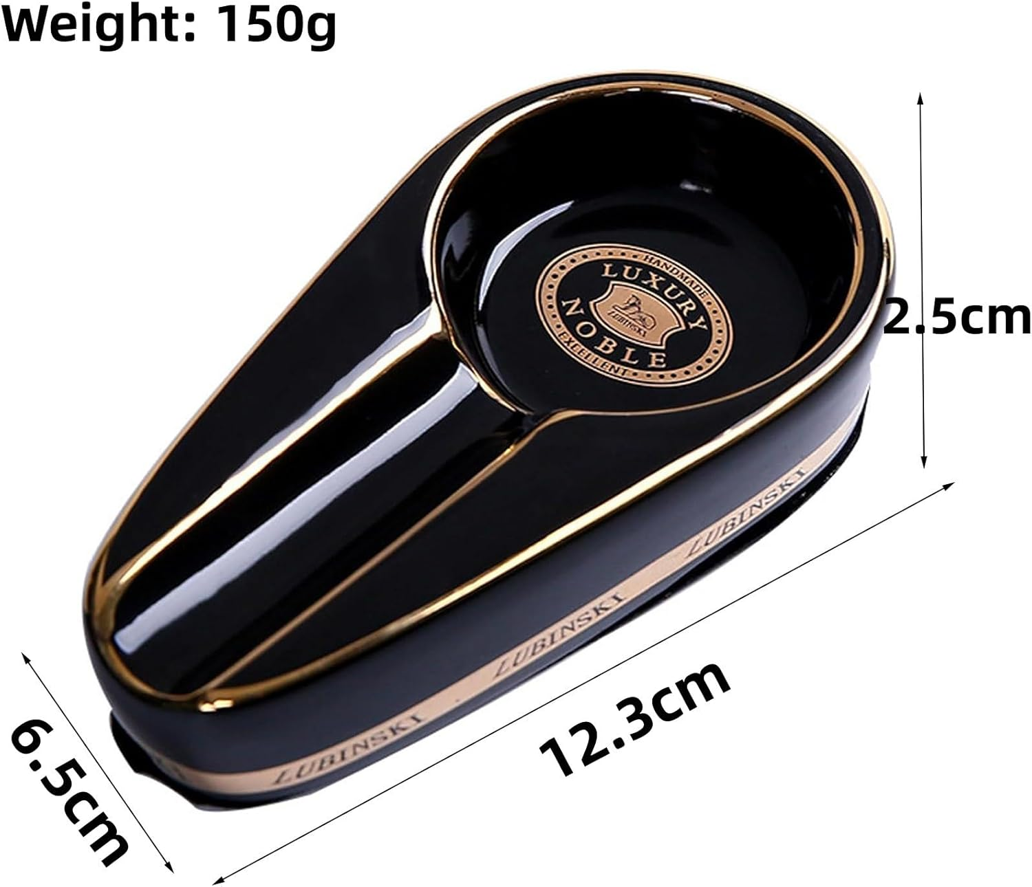 Black Gold Ceramic Cigar Ashtray with Holder, Classic Cigar Gilt Ash Tray for Home Office Patio image number 4