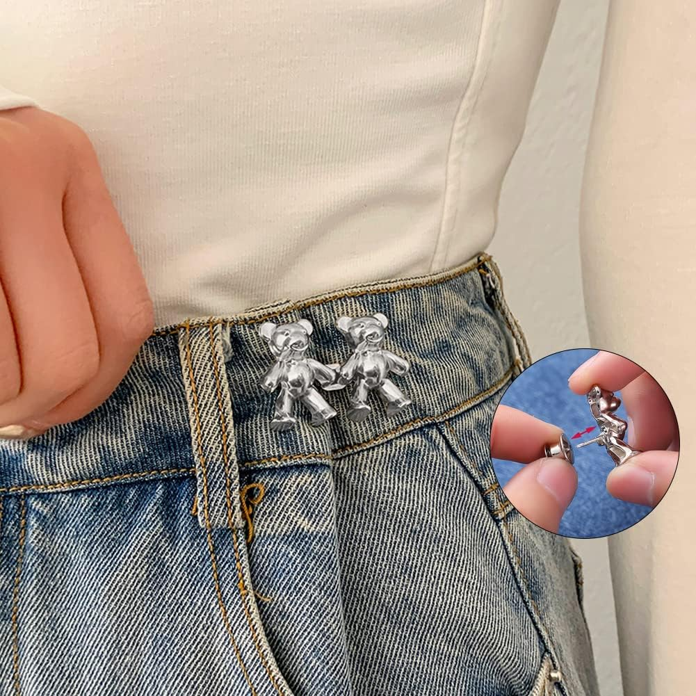 8 Pairs Cute Bear Jeans Button Pins for Clothing Pants No Sewing Detachable Waist Body Fit Tightening Buckles DIY Clothing Accessories for Women and Girls Skirt Jackets Jeans image number 2