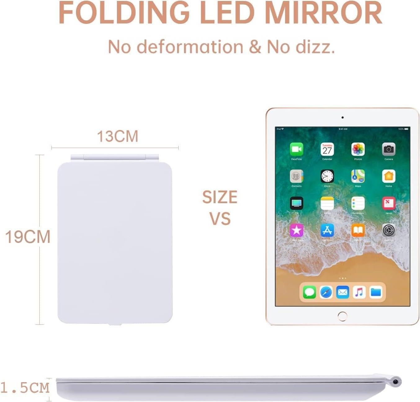 Travel Makeup Mirror with 3 Color Light and 10X Magnifying Mirror, Dimmable Touch Screen, Rechargeable Lighted Makeup Mirror with Cover and a Storage Bag, Portable Foldable (White) image number 4