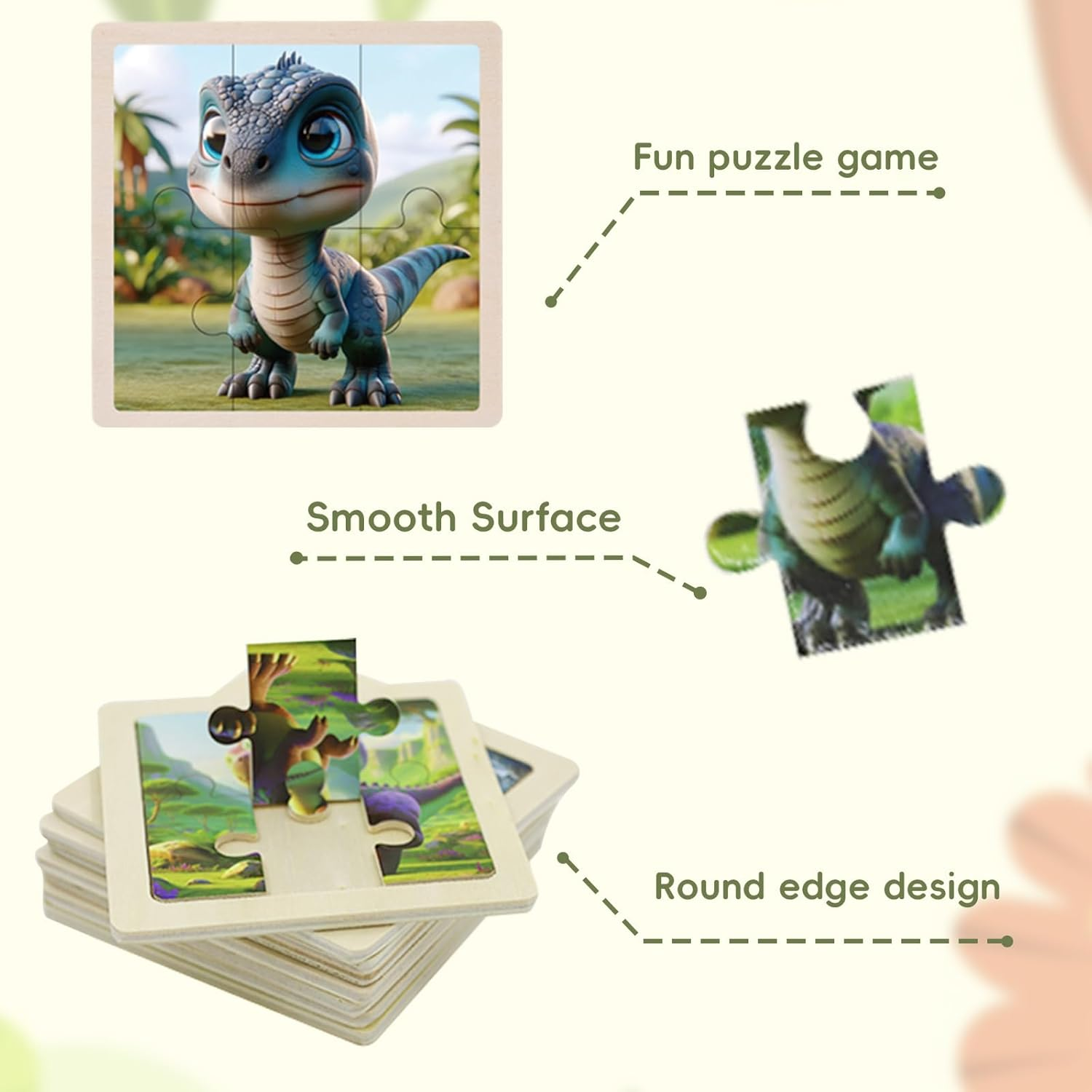 8 Packs Wooden Dinosaur Puzzles for Kids Ages 3-5, Toddler Jigsaw Puzzles for Toddlers 3-5, 6 Pcs Preschool Learning Educational Brain Teaser Boards Toys Gifts for 3 4 5 6 Year Old Boys Girls image number 1