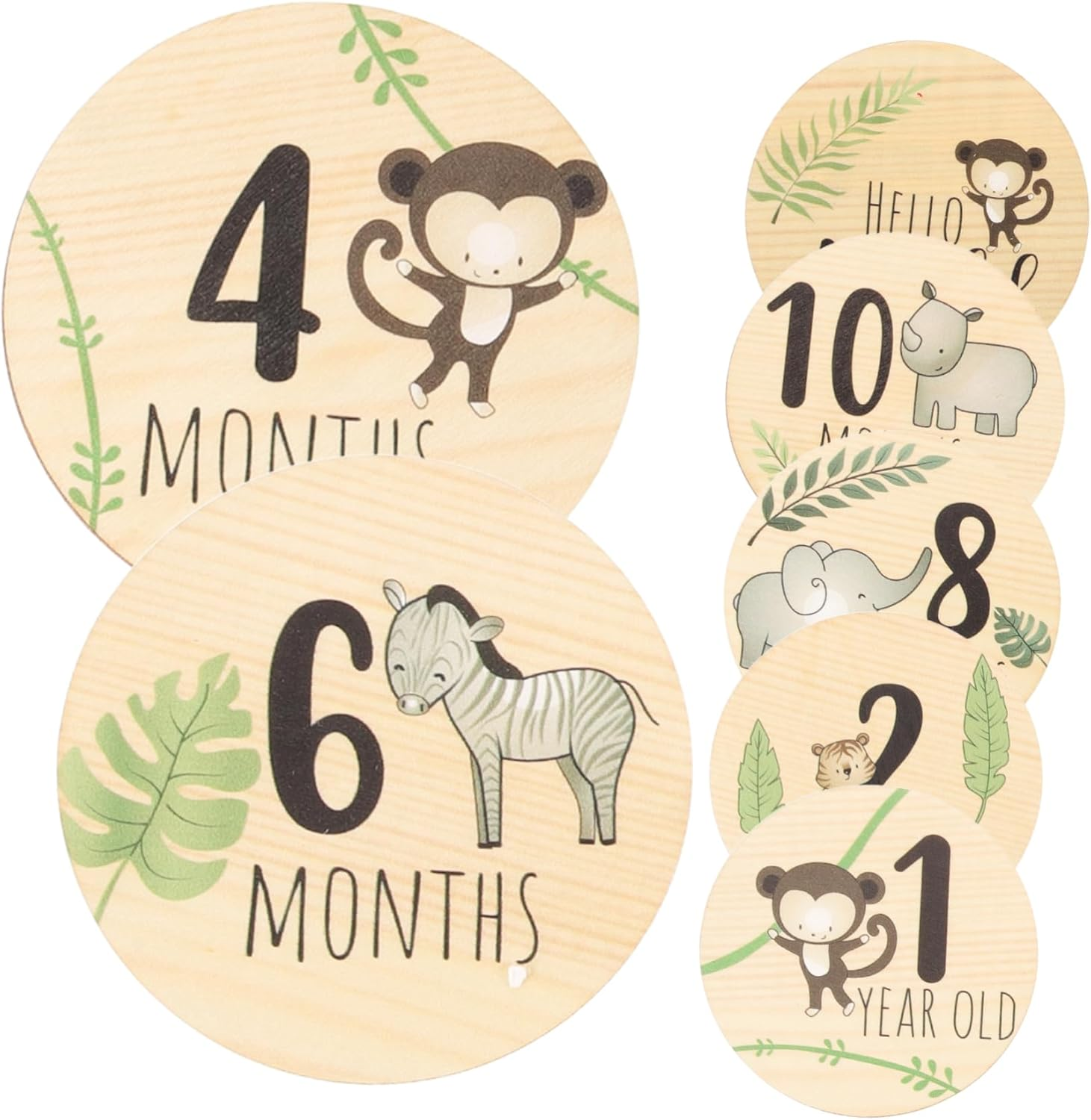 Toddmomy 7Pcs Wooden Milestone Cards Monthly Milestone Discs for Newborn Photography Creative Announcement Signs Safe and Smooth Design for Unique Growth Moments image number 4