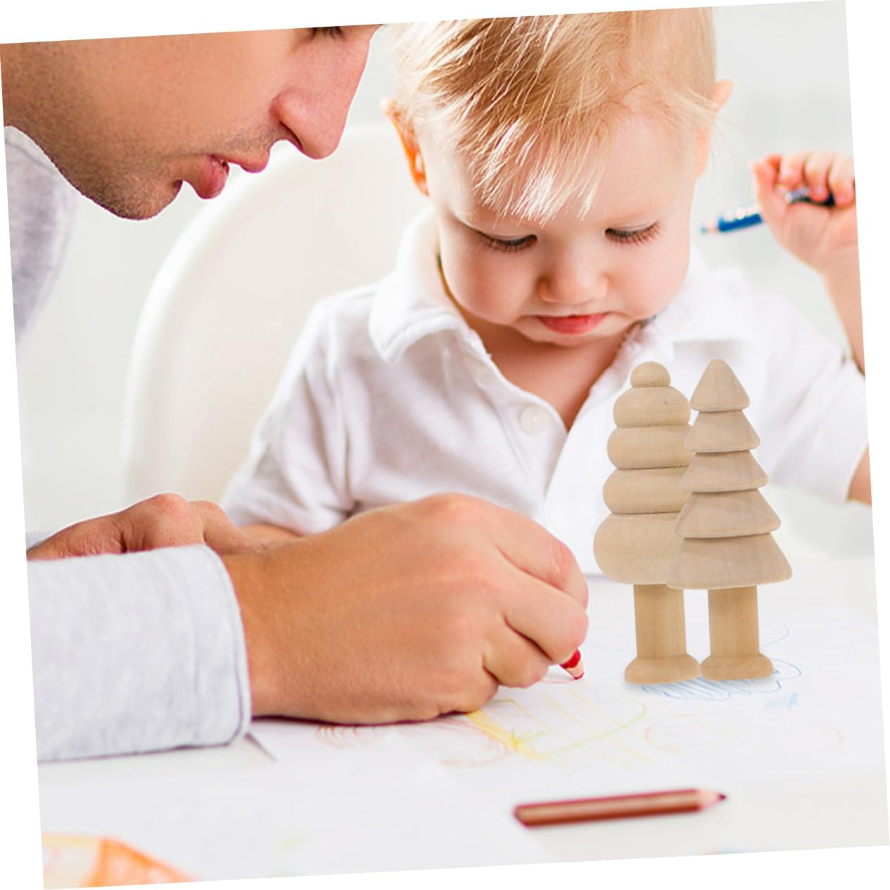 Gogogmee Unpainted Christmas Tree Decor 12Pc Wooden Craft Kit for DIY Decor Home Office image number 2