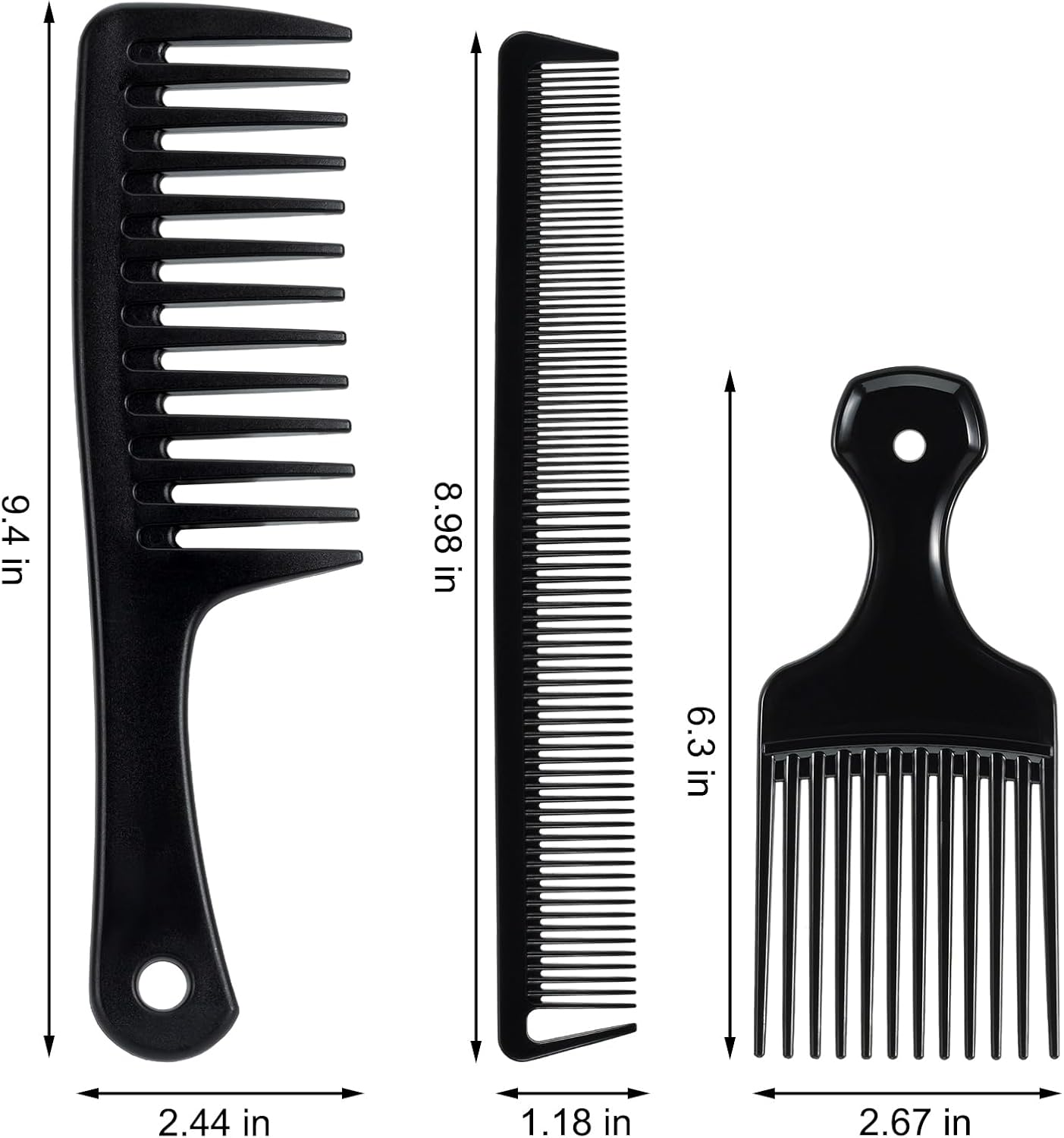 3PCS Wide Tooth Comb Afro Comb for Men Afro Hair Pick Men&rsquo;S Combs for Hair Detangling Comb for Curly Hair Carbon Fiber, 3 Piece image number 3