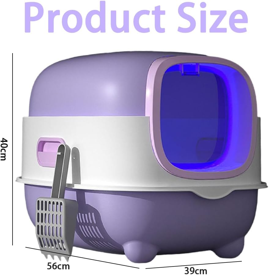 Cat Litter Box with Lid and Scoop UV Sterilization and Deodorization, Easy to Clean and Splash-Proof Detachable Cat Litter Tray with Hood for Medium and Small Cats 55X38X36Cm (Purple) image number 5
