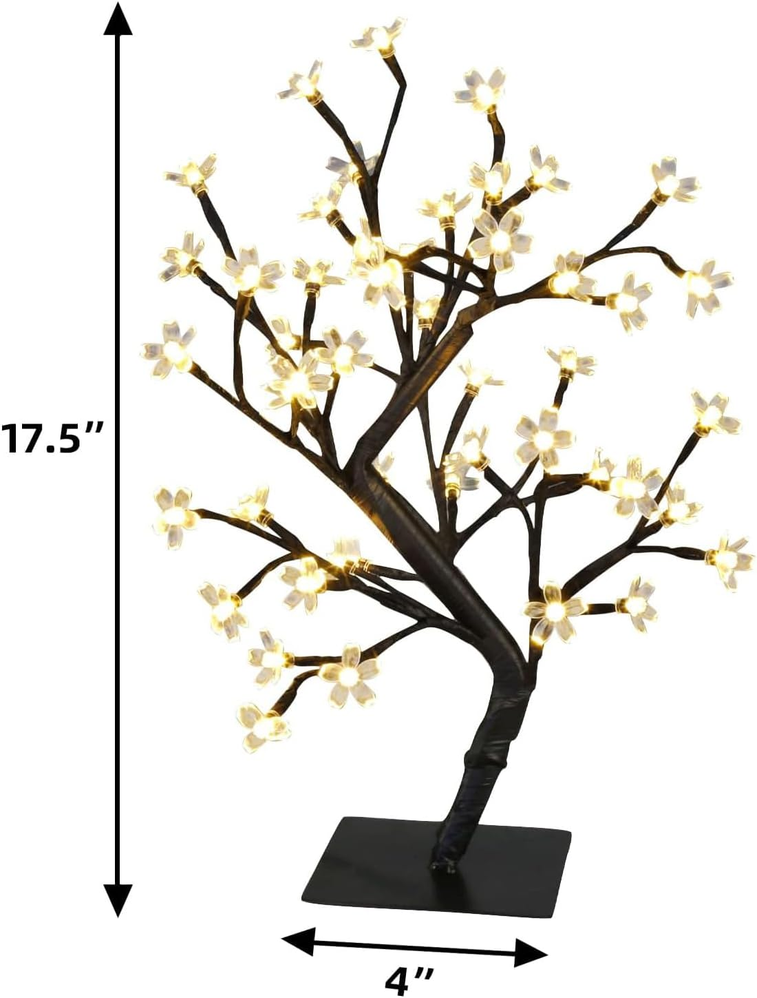 JIUSEGE 17 Inch Cherry Blossom Bonsai Tree with 48 LED Lights &ndash; Metal Base, Warm White Lights &ndash; Ideal Night Light, Bedside Table Lamp, Fairy Lights for Kids Room, Holiday & Christmas Decor image number 2