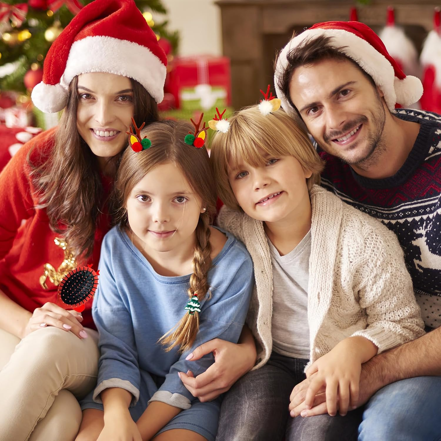 Christmas Hair Accessories Set, 10 Pieces Christmas Accessories for Women, with Christmas Hair Clips, Elastic Bands, Hair Brush, Christmas Stocking Filler, Beautiful and Practical, Can Be Used As image number 1