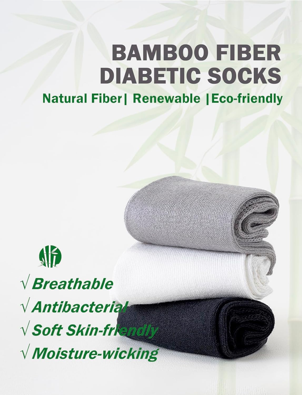 Rolxmed Bamboo Socks Natural Fiber Mositure Wicking Breathable for Casual/Business/Dress/Diabetic Men Women [6Pairs, Size 7-11 ] - Grey_Crew image number 3