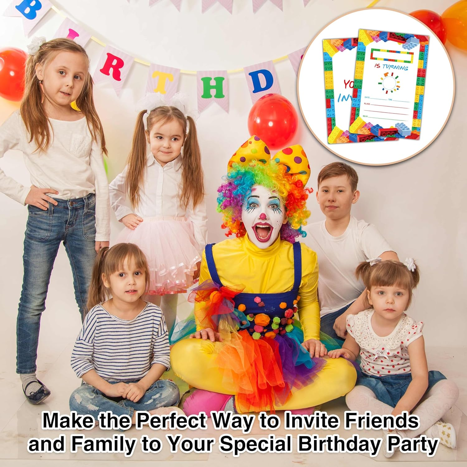 Birthday Invitations - Building Blocks Birthday Invites with Envelopes(25-Count) - Stacking Block Bricks Fill-In Party Invite Cards for Boys Girls Party Supplies Favors - A19 image number 5