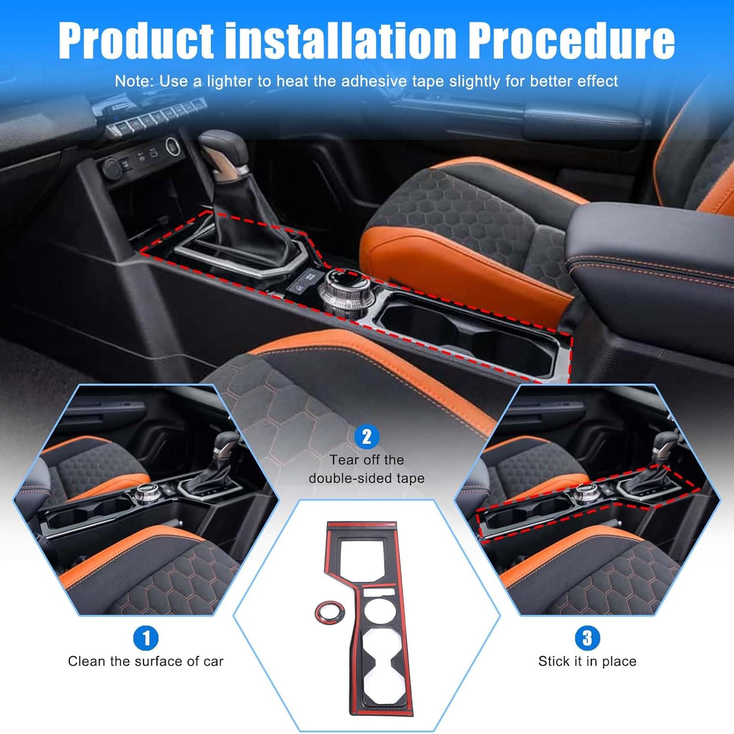 Gear Shift Panel Trim Compatible with Mitsubishi Triton 2024-2025 Accessories, Gear Shift anti Scratch Protector Cover ABS Material, RHD (Carbon Fibre Pattern) - Glossy Black image number 4