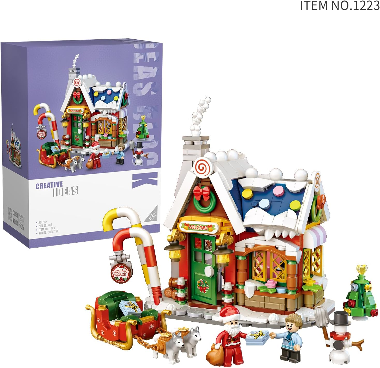 Christmas House Building Kit 788 PCS &ndash; Winter Holiday Village Santa Claus House with Sleigh, Dogs, Tree & Minifigures &ndash; Creative Construction Toys & Xmas Display image number 2