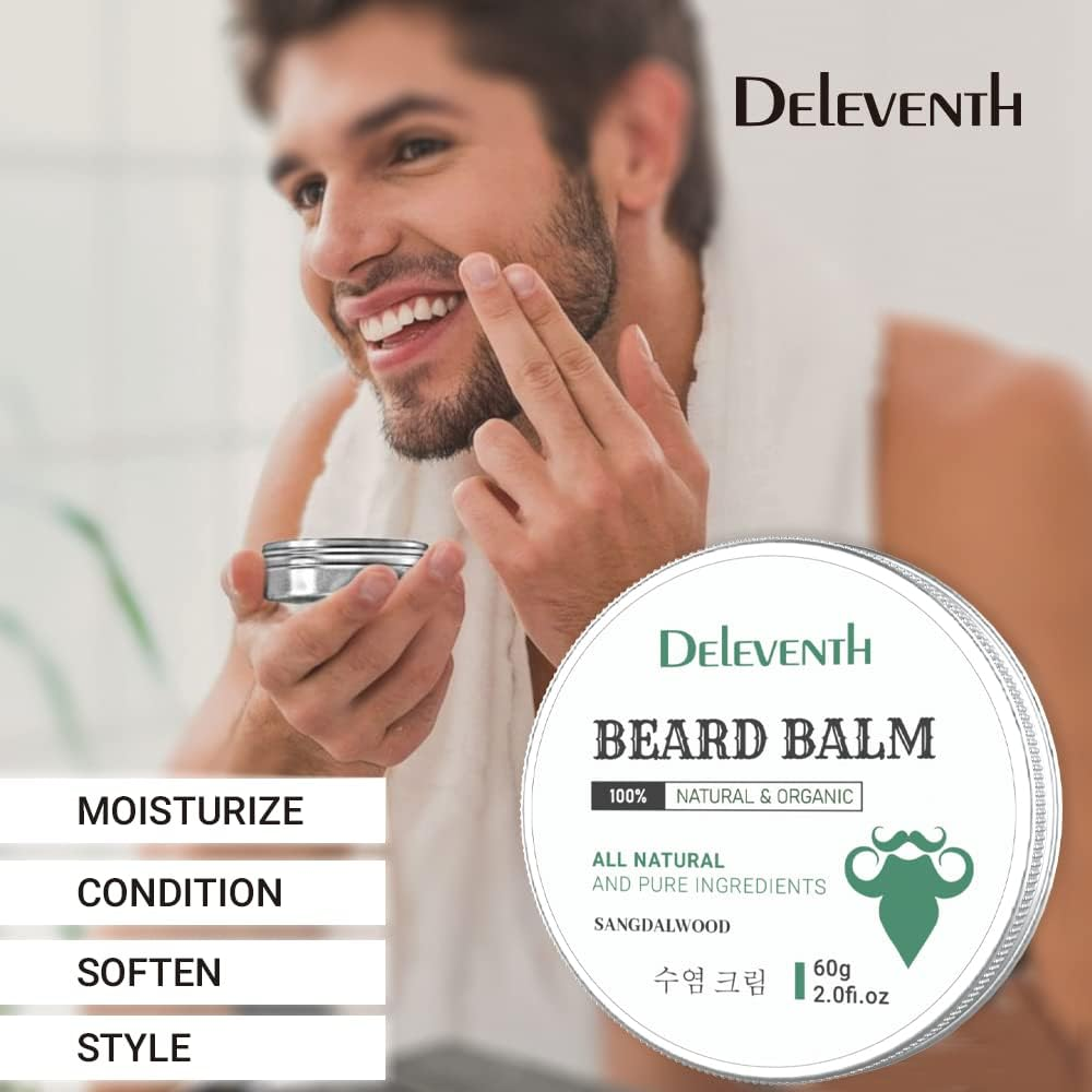 Deleventh Korean Brand Beard Balm 60G / Vitamin E with Natural Oils and Waxes, Soften, Strengthen and Protect for Healthy, Nourishing Beard, Hydrate, Soften & Protect Your Facial Hair (Sandalwood) image number 2