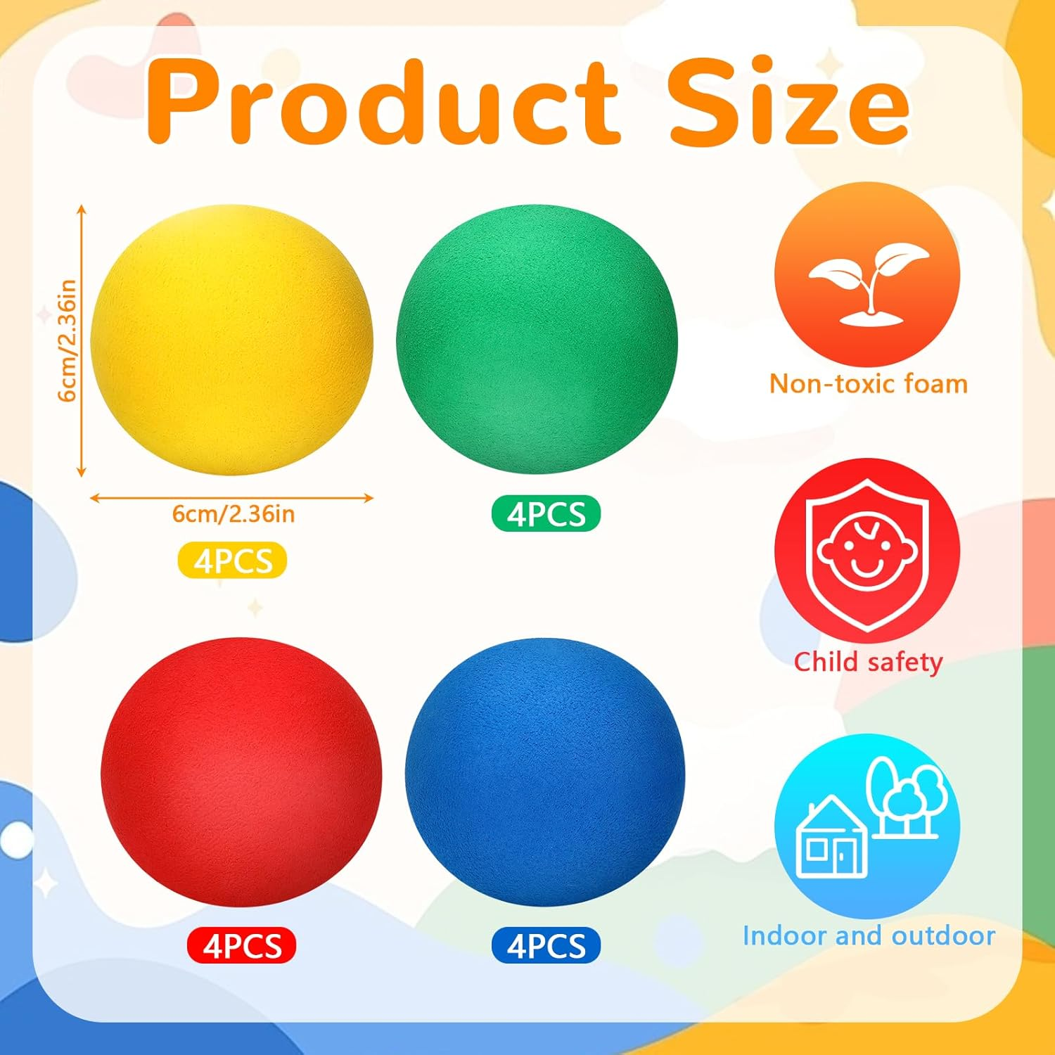 Tapvai Pack of 12 Children'S Soft Balls, 6 Cm Diameter, Foam Ball Made of EVA Material, Foam Balls, Foam Ball for Indoor Games and Family Activities for Boys and Girls image number 2