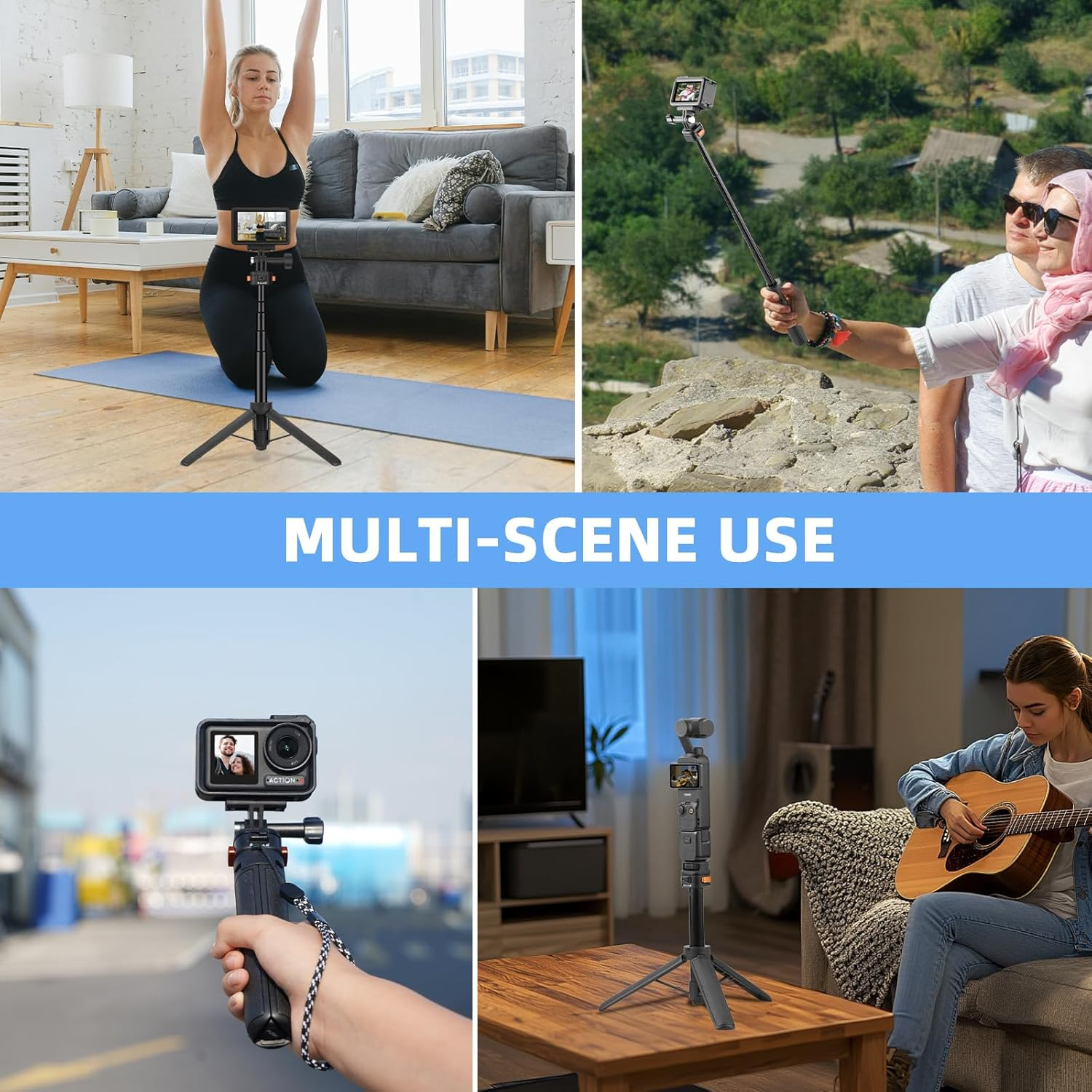 Osmo Pocket 3 Tripod for Go Pro Action Camera, Mini Table Desk Extendable Tripod Stand Small Handheld Selfie Stick with Quick Release 1/4'' Screw Vlog for DJI Action 5 Pro for Insta360 X4 Accessories image number 6