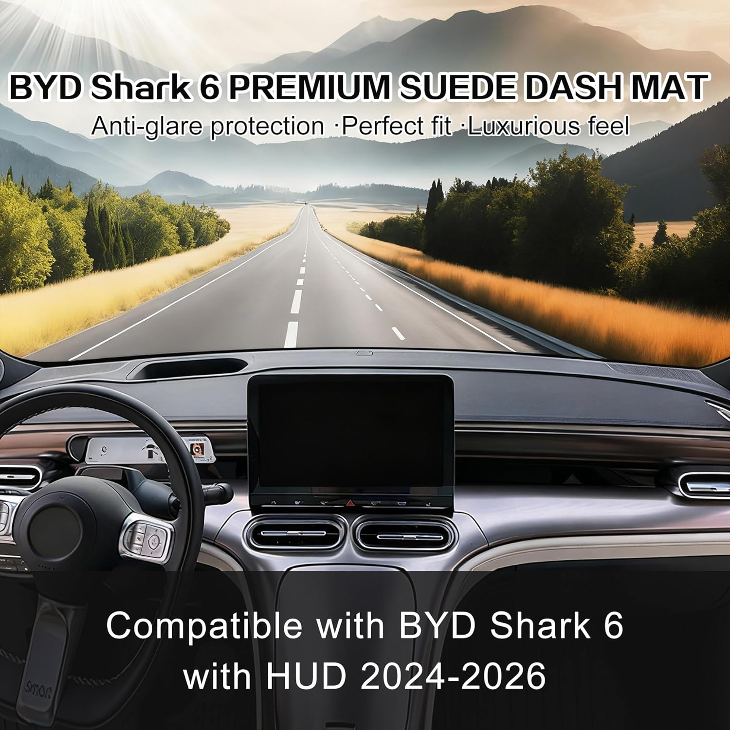 Dashboard Cover Mat for BYD Shark 6 with HUD 2024-2026, Non-Slip Dash Mat Sunshade Glare UV Rays Protector Interior Accessories (Black) image number 1