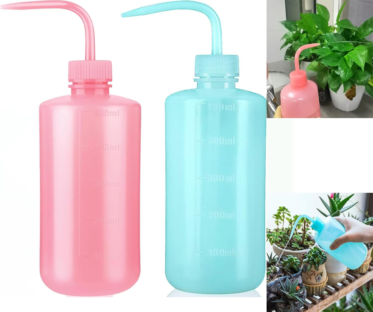 Squeeze Bottle Plant Watering Bottle 500Ml Wash Bottle Squeeze Plastic Small Watering Can for Indoor Plants Succulent Watering Can 2 Pcs (Pink+Blue) image number 3