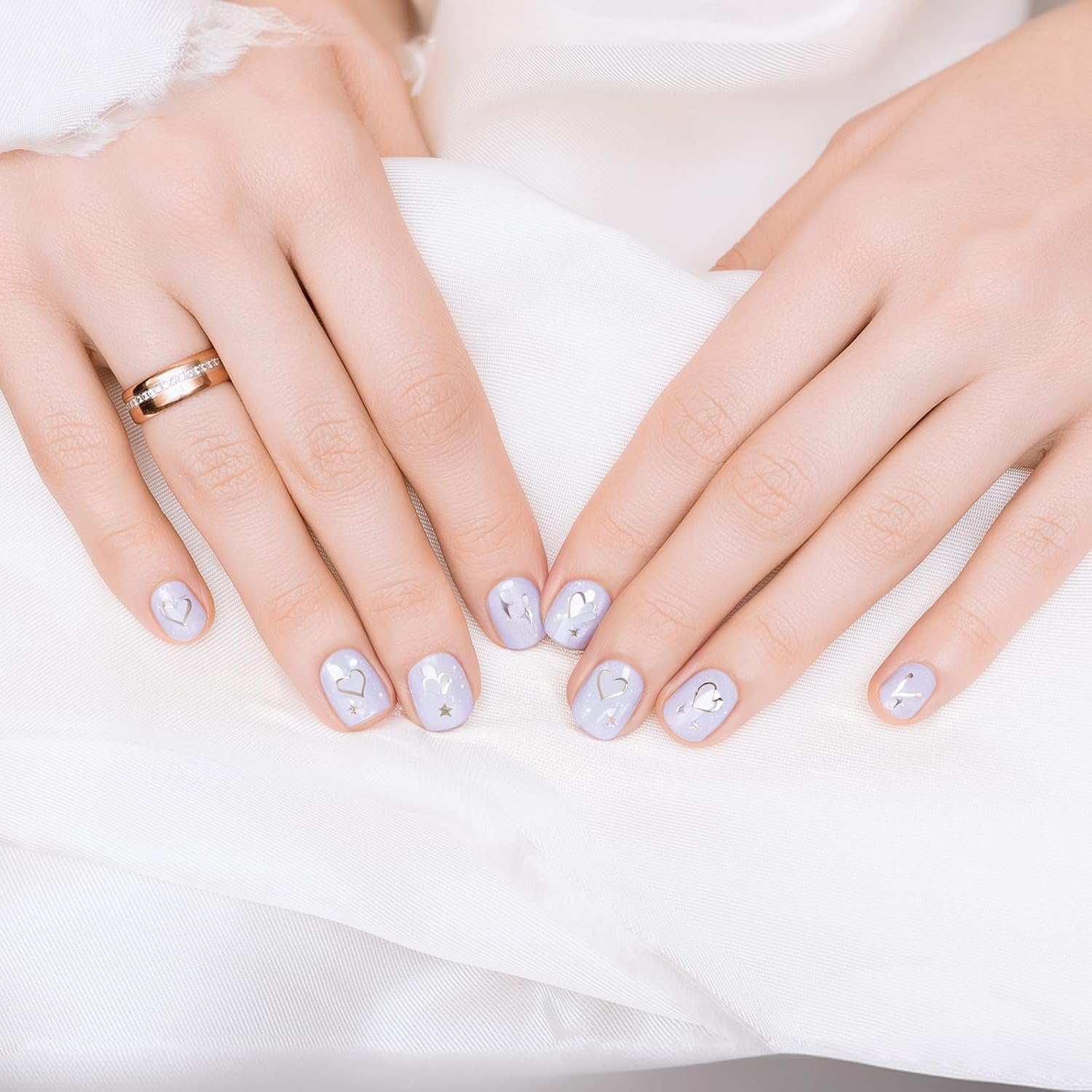 Hohopeti 5 Sheets Silver Star Nail Art Stickers for Women Self Adhesive Heart and Star Decals DIY Manicure Decoration Plastic Material Easy Application for French Tip and Girl Nail Designs image number 2