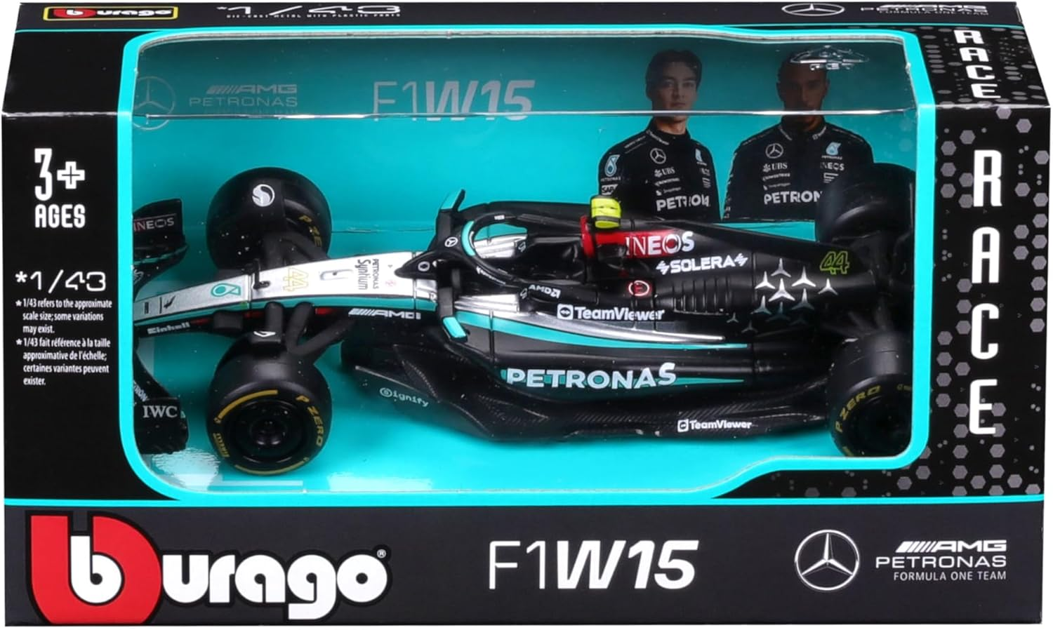 Burago BBURAGO- Mercedes-Amg F1 W15 E Performance (Hamilton) -1:43, Colour Black, Grey, 18-38208 (#44) image number 6