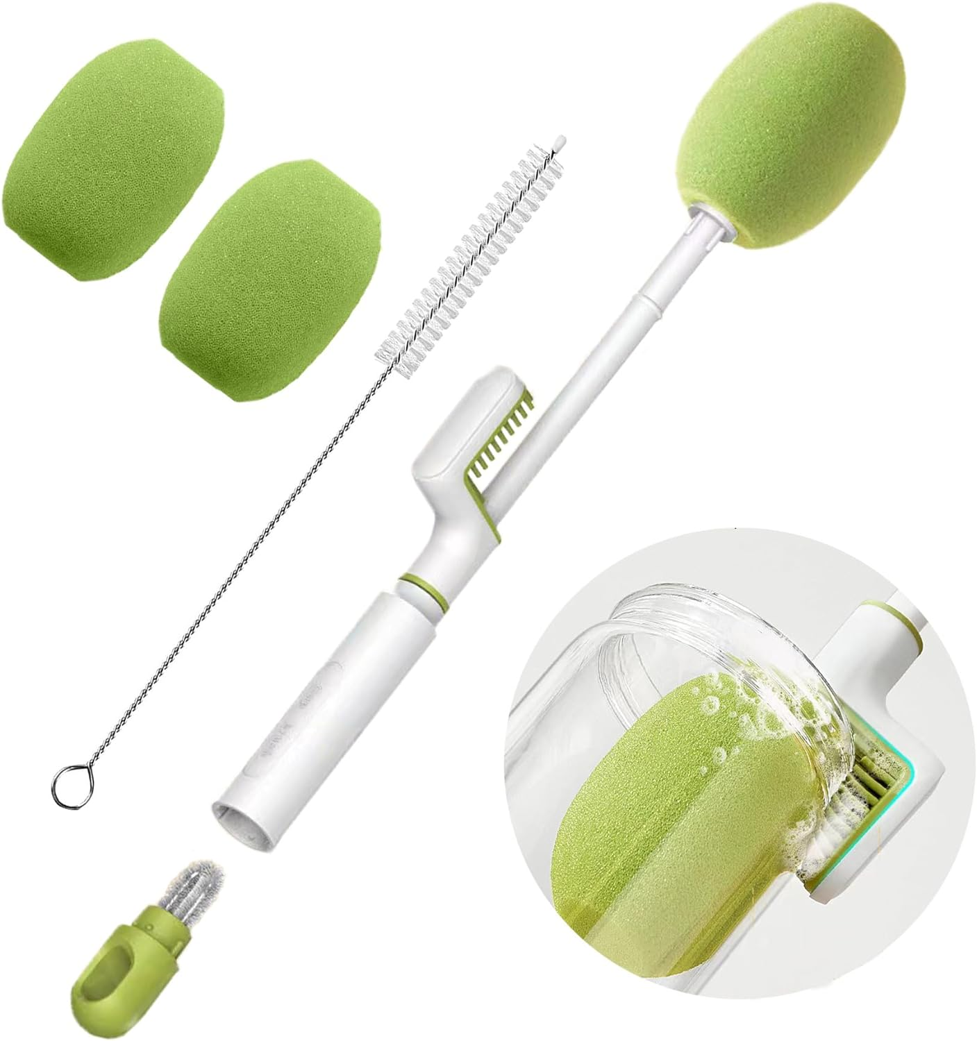 Ever Vibrant Baby Bottle Brush 4 in 1 Multifunctional Bottle Cleaner Set for Cleaning Tall, Short, Wide & Skinny Water Bottles and Cups, 1 Straw Brush and 2 Replacement Heads Included image number 2
