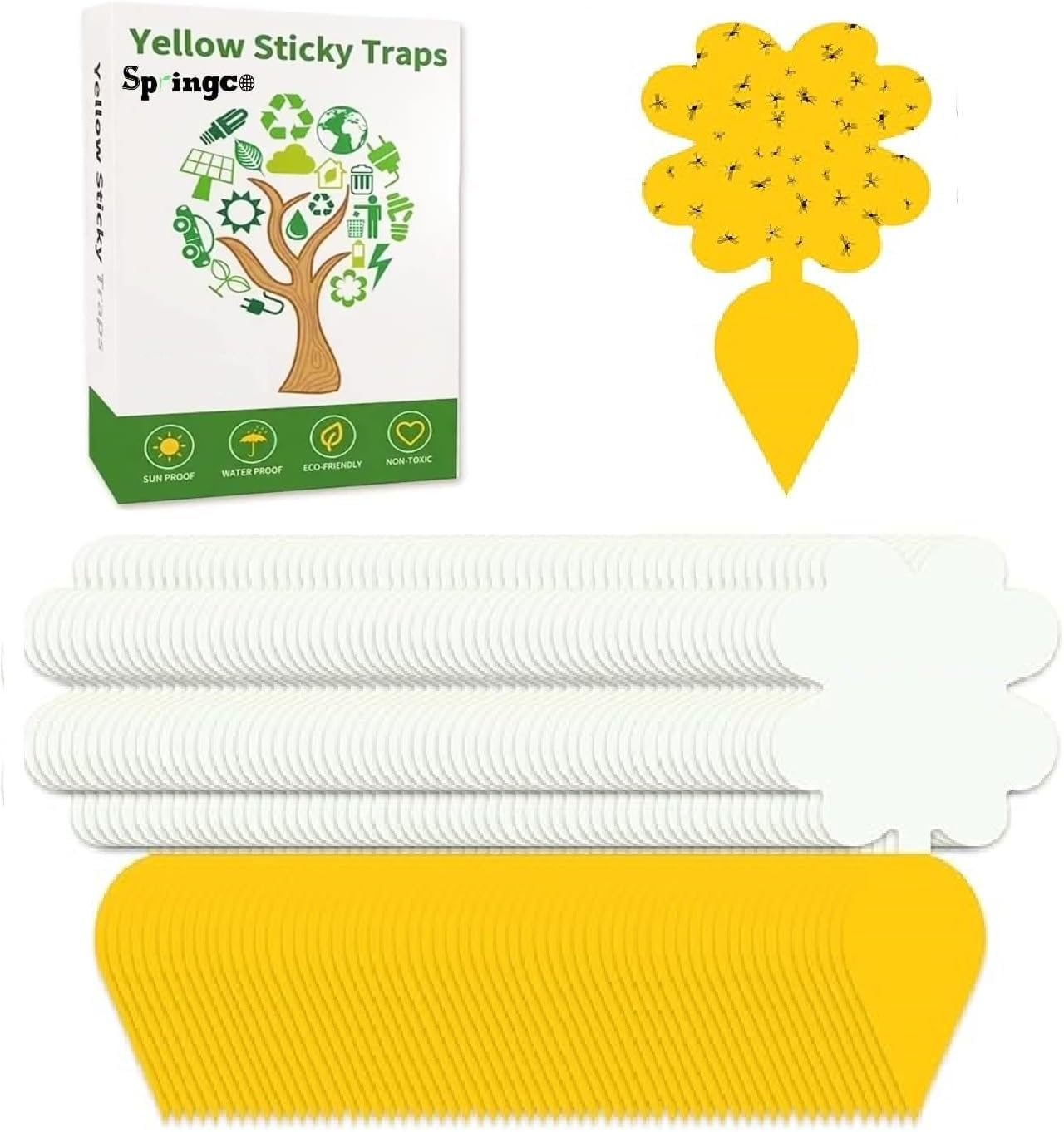 60 Pieces Fruit Fly Sticky Trap | Portable Insect Traps for Mosquitoes, Flies, Moths | Waterproof Disposable Fly Sticker for Plants | Outdoor Indoor Use image number 2